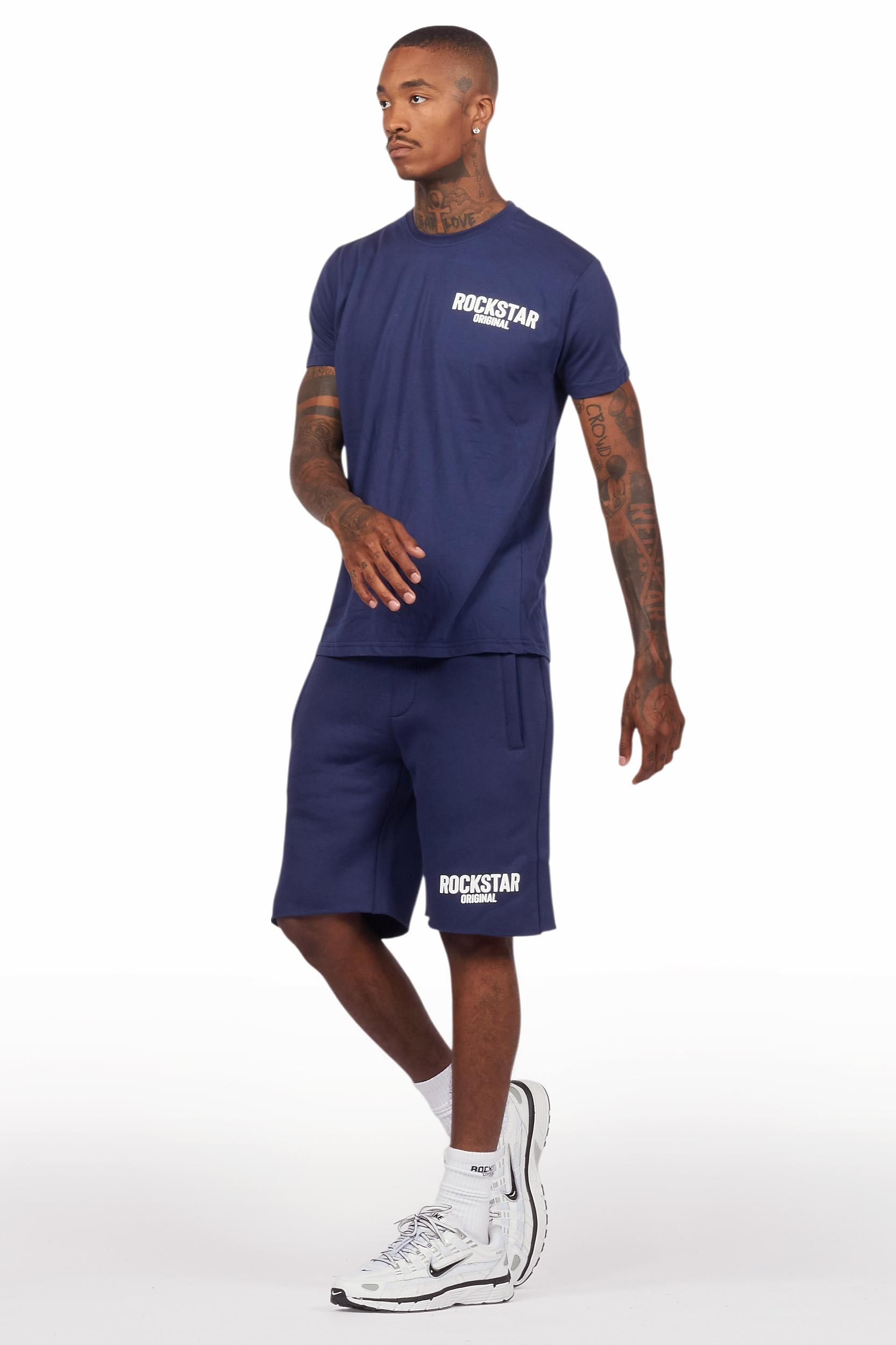 Sana Navy T-Shirt/Raw Edge Short Set Male Product Image