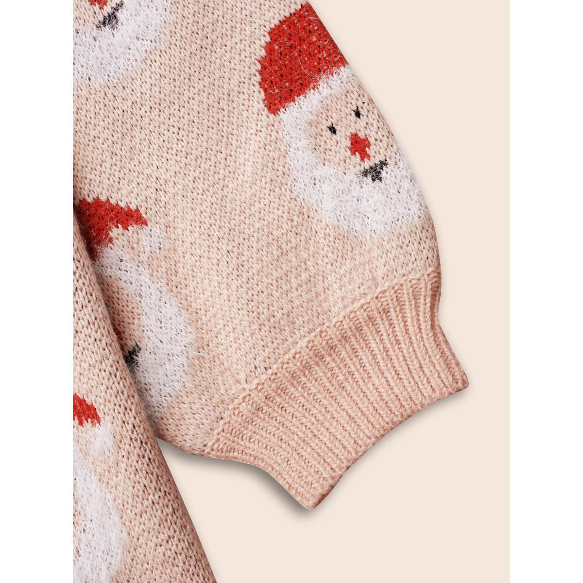 Plus Size Holiday Printed Balloon Sleeves Pullover Nudepink Women Casual Loose Long Sleeve Round Neck Everyday Pullovers BloomChic 12/L Product Image