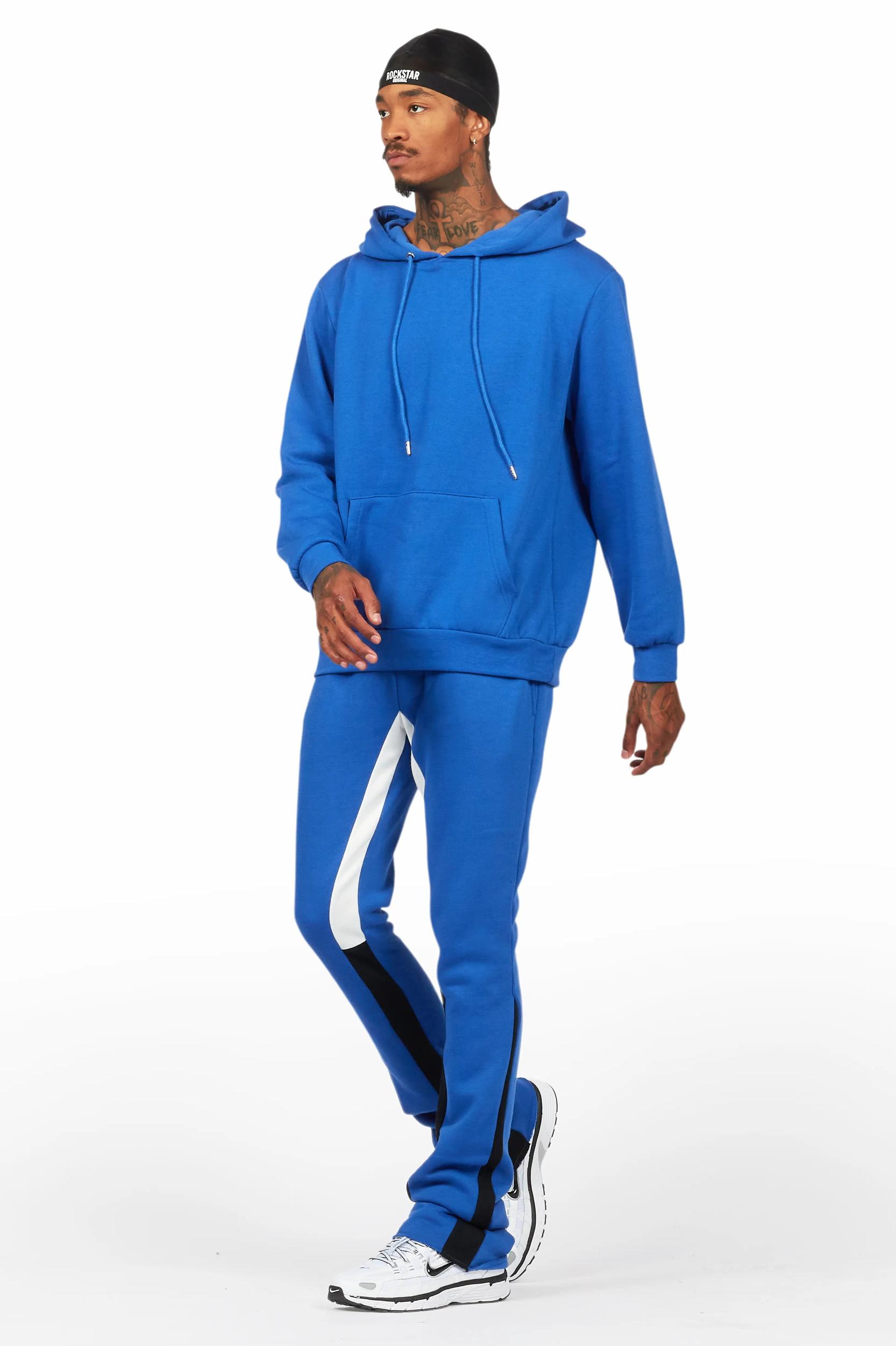 Basic Royal Blue Hoodie/Stacked Flare Track Set Male Product Image