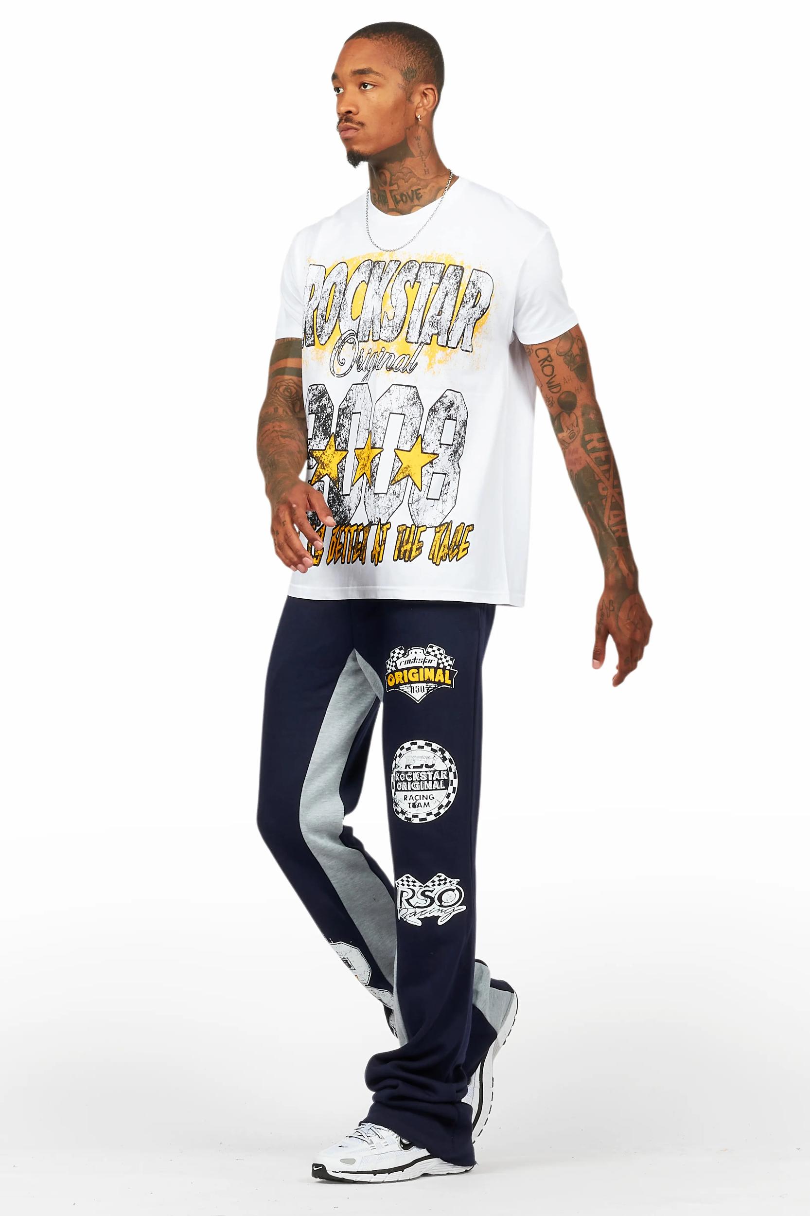 Racing Grung White/Navy T-Shirt/Stacked Baggy Track Pant Set Male Product Image