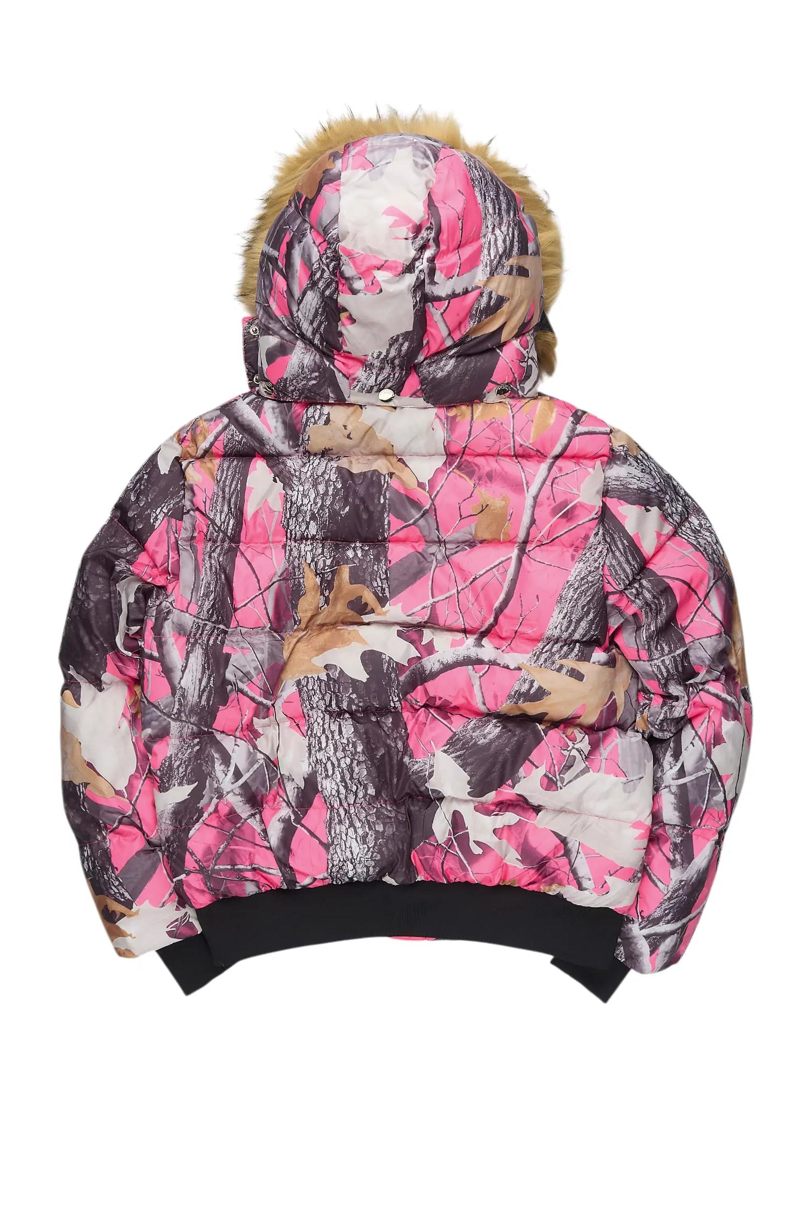 Benita Pink Tree Camo Puffer Jacket Female Product Image