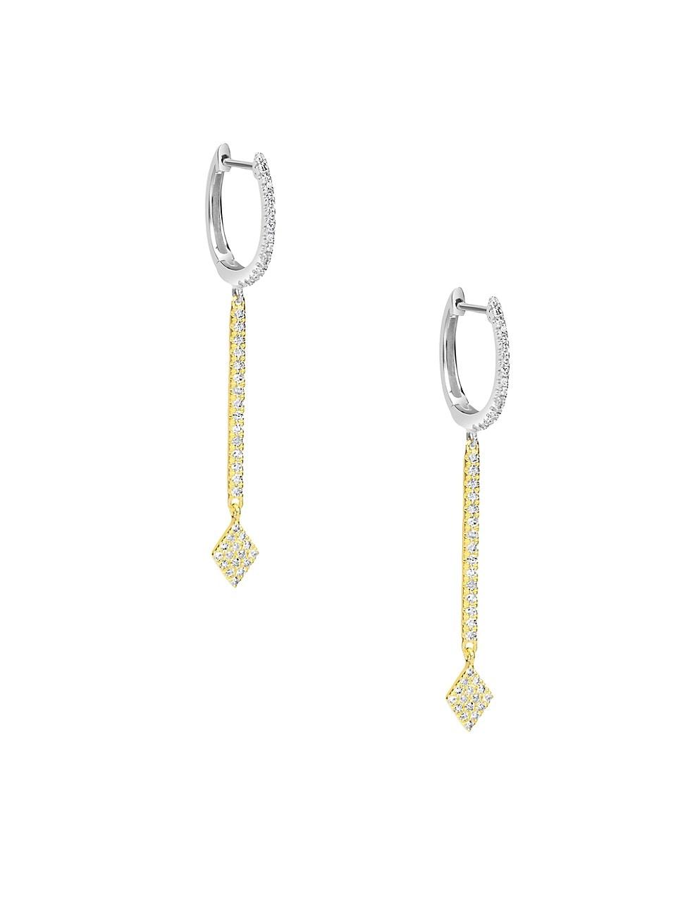 Womens Two-Tone 14K Gold & Diamond Drop Earrings Product Image