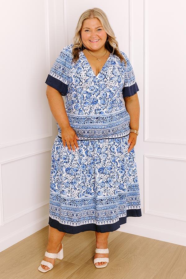 Bright Days Ahead Floral Midi Dress in Blue Curves Product Image