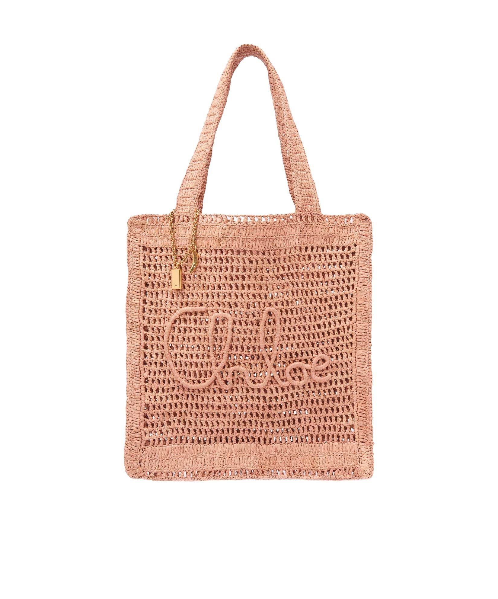 CHLOÉ Summer Banana Embellished Crocheted Embroidered Faux Raffia Tote In Beige Product Image