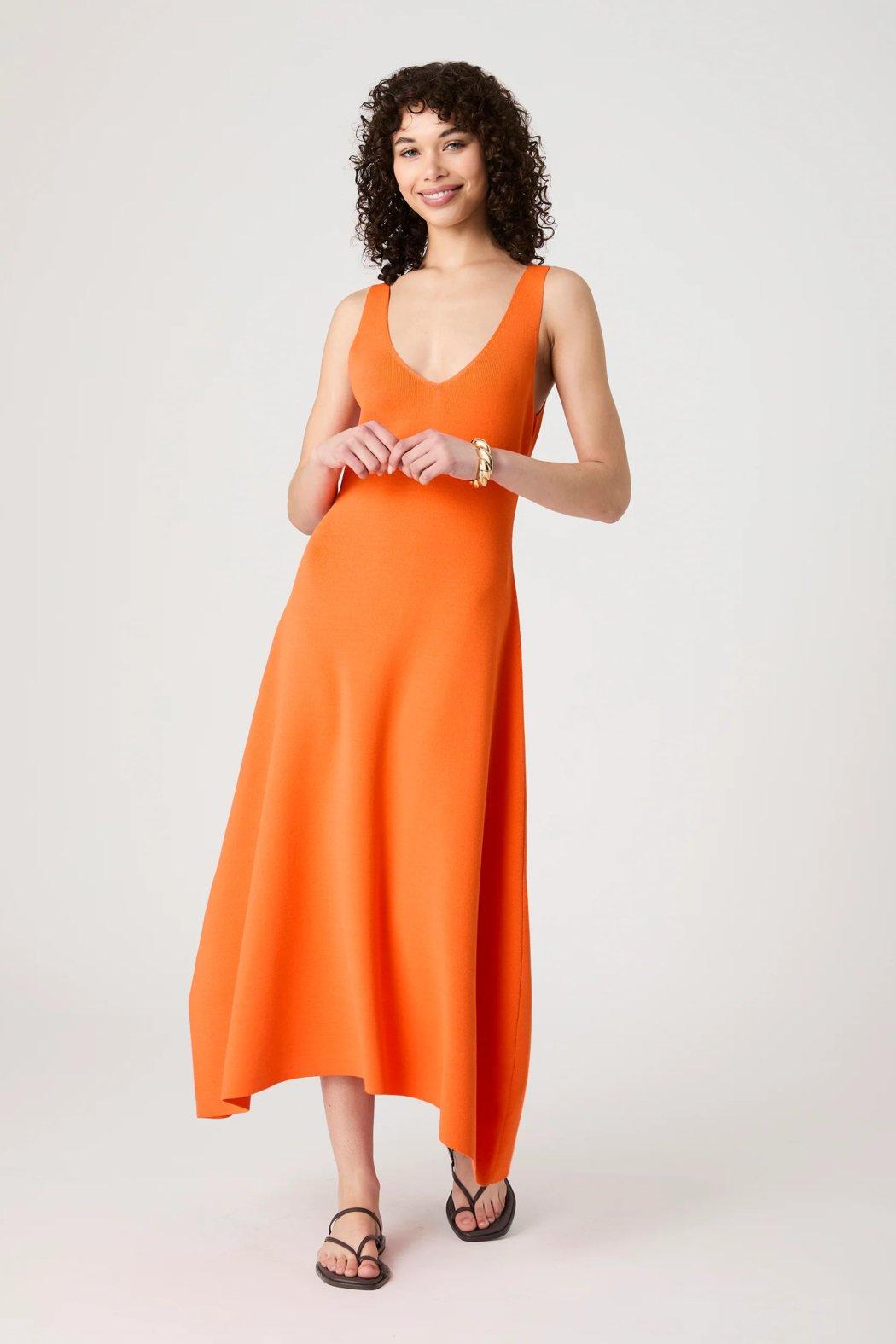 Fit & Flare Knit Midi Dress- Miami Orange Product Image