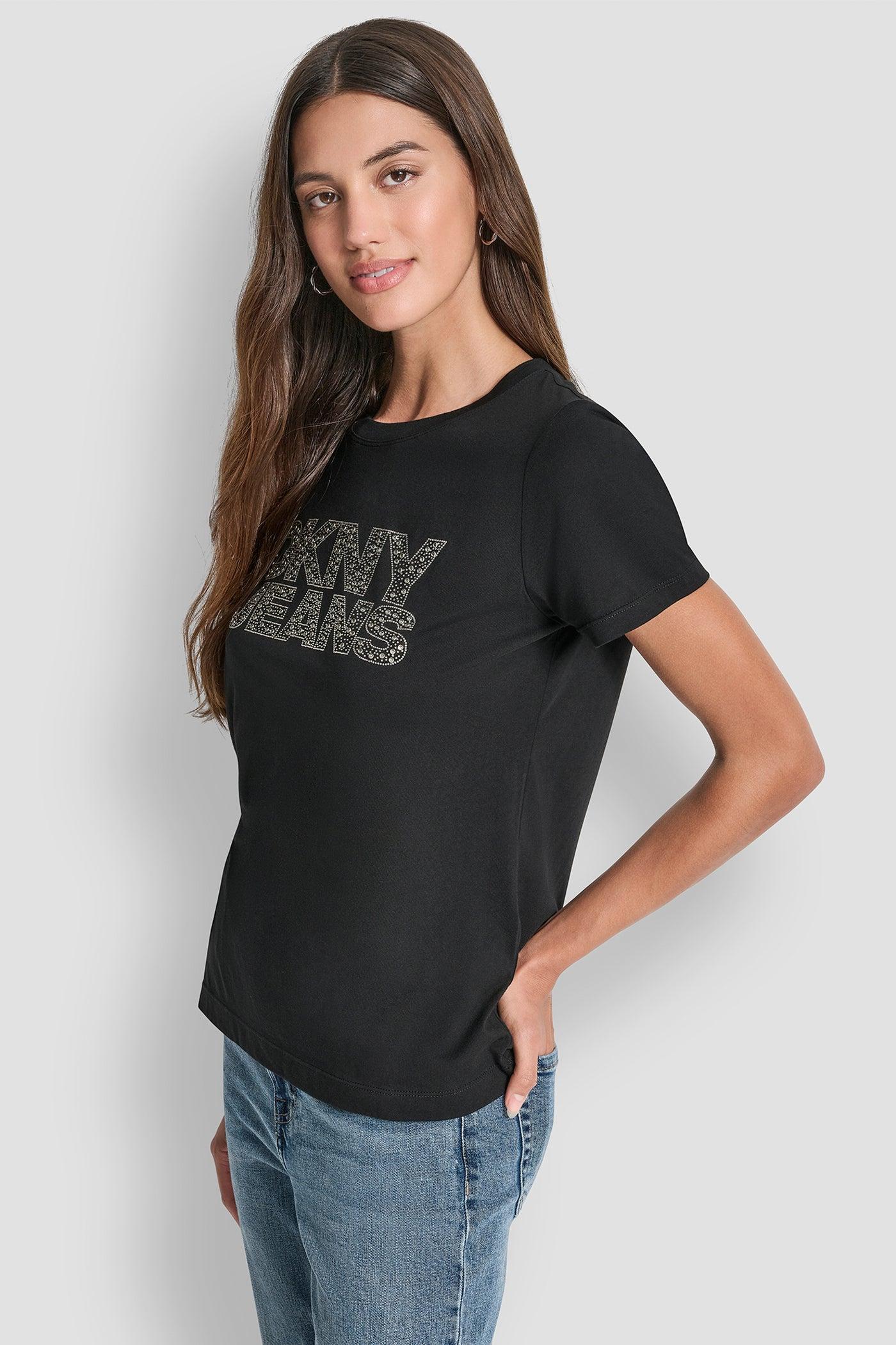 DKNY JEANS STACKED MINI RHINESTONE LOGO CREW NECK Product Image