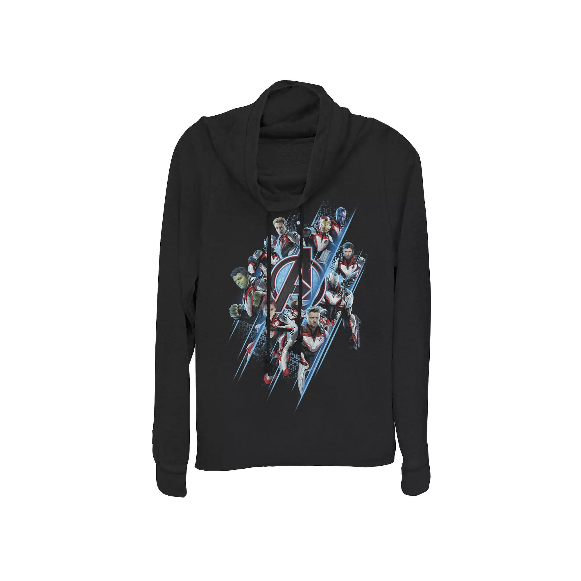 Juniors' Marvel Avengers Endgame Iron Man Splatter Cowlneck Graphic Lightweight Long Sleeve, Girl's,  Product Image