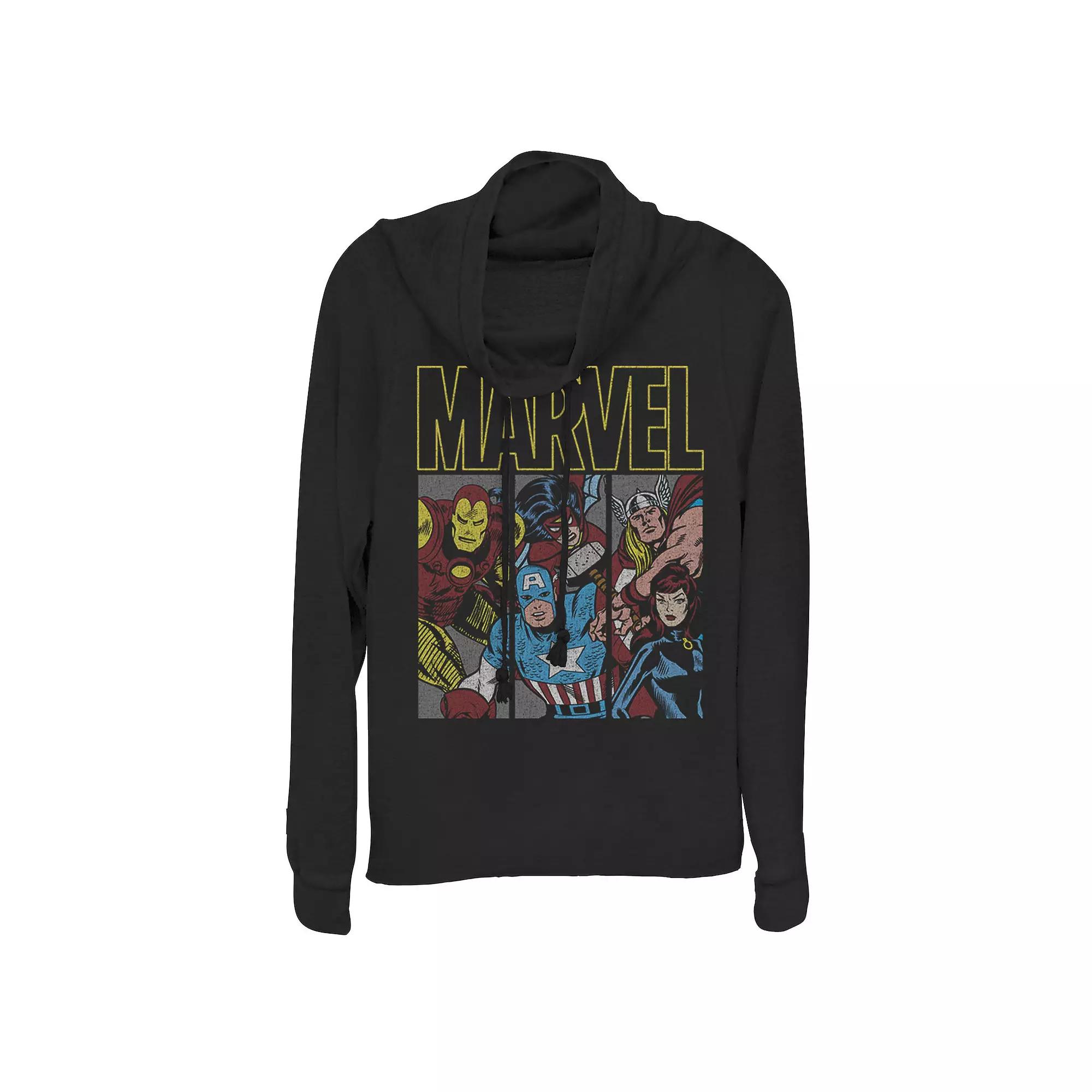 Juniors' Marvel Classic Avengers Group Panel Cowlneck Graphic Lightweight Long Sleeve, Girl's,  Product Image
