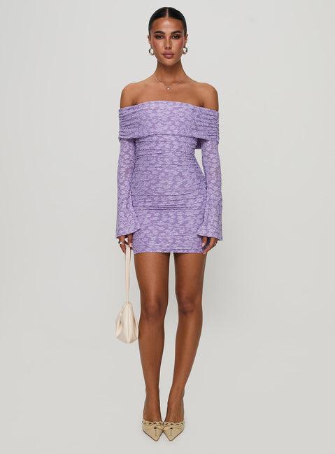 Intereste Long Sleeve Mini Dress Purple Product Image