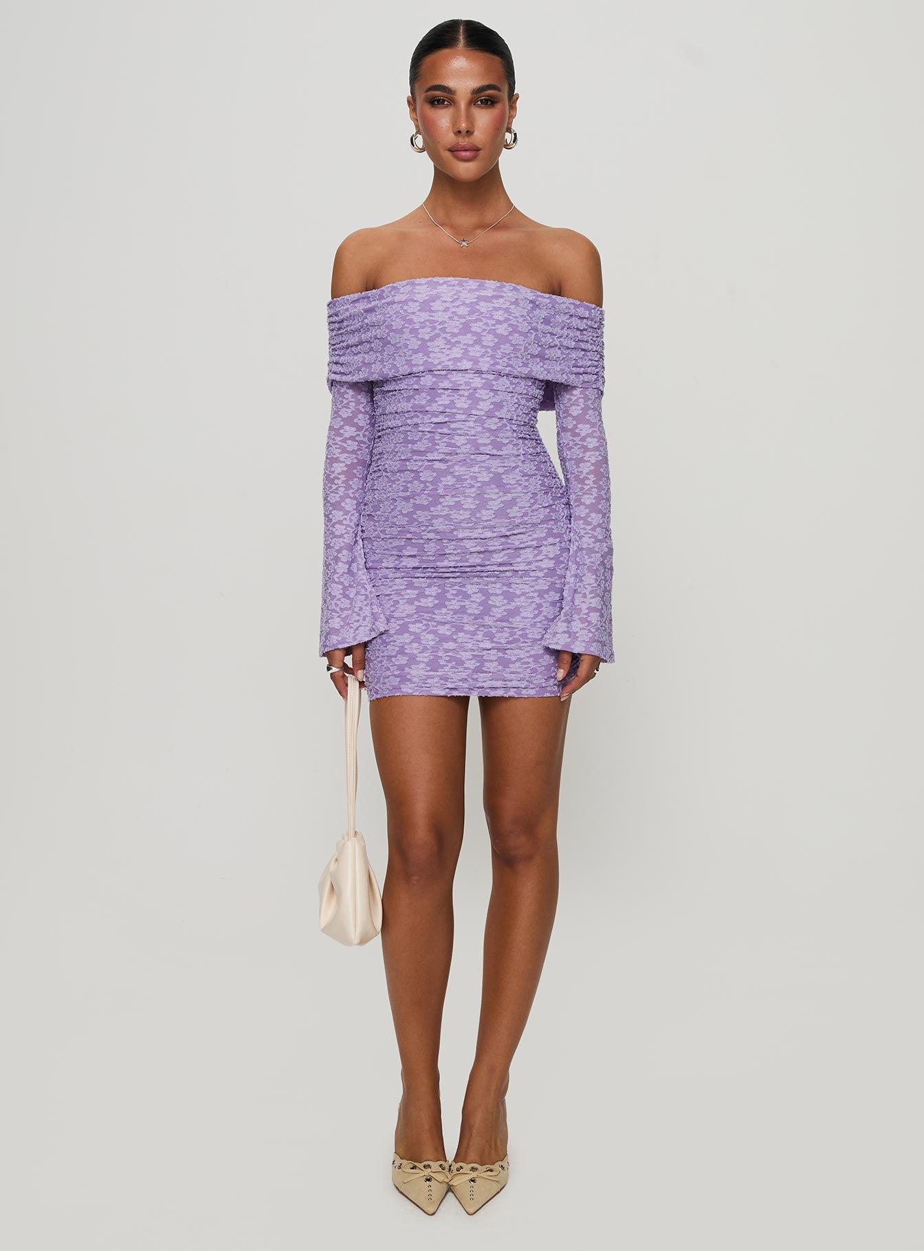 Intereste Long Sleeve Mini Dress Purple Product Image