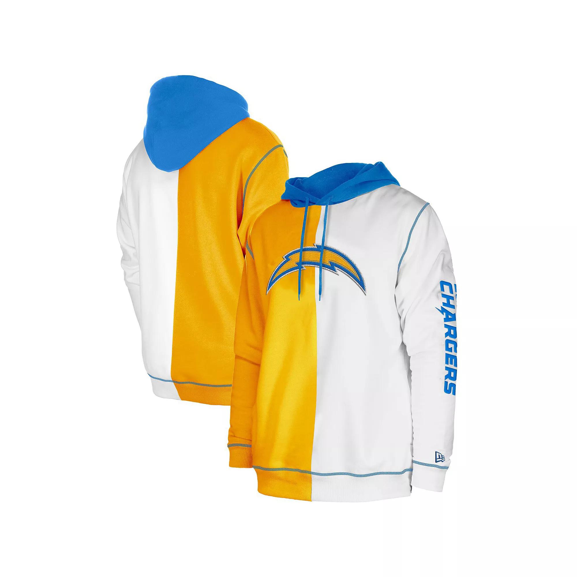 Men's New Era  Gold/White Los Angeles Chargers Third Down Split Raglan Pullover Hoodie, Size: 3XL Product Image