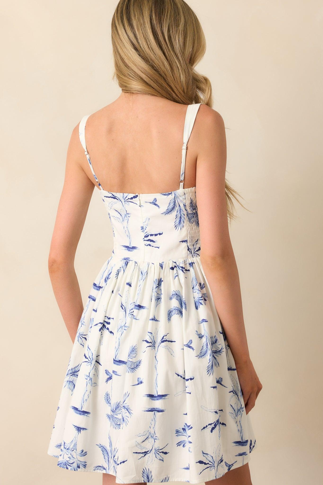 Where The Tide Takes Me Blue Palm Tree Print Cotton Mini Dress Product Image