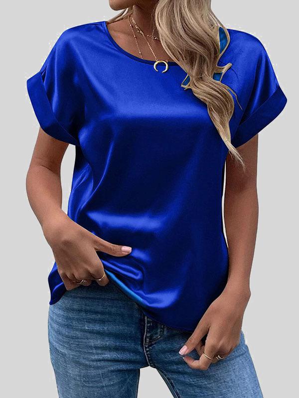 Loose Short Sleeves Solid Color Round-Neck T-Shirts Tops Product Image