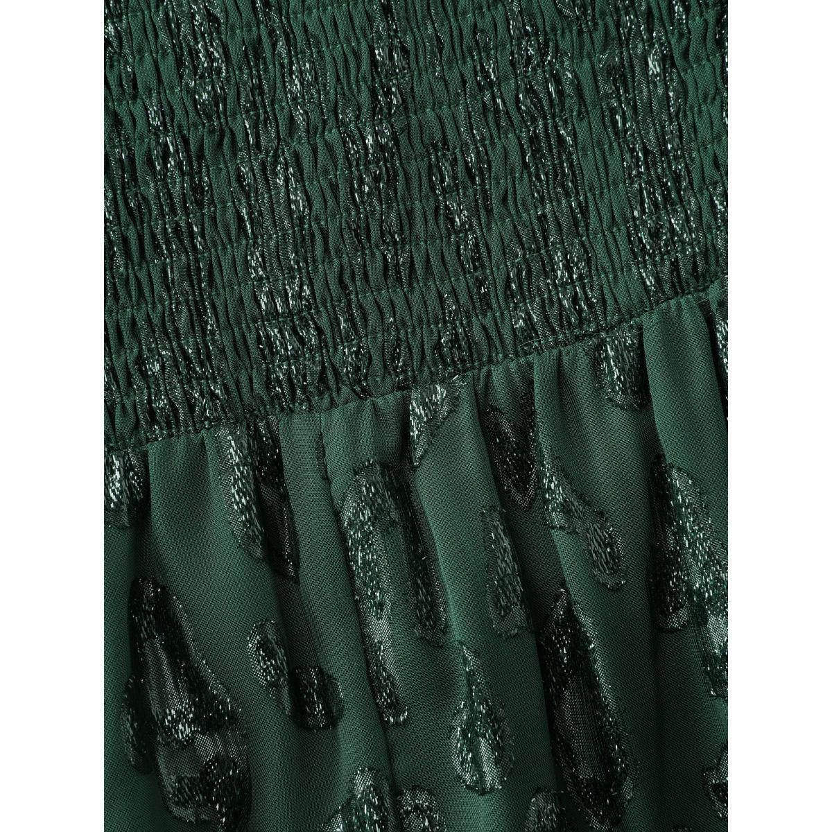 Plus Size Textured Shirred Backless Tie Midi Dress DarkGreen Women Party&Cocktail Tie knot Heart neckline Extra Long Sleeve Curvy BloomChic 22-24/3X Product Image