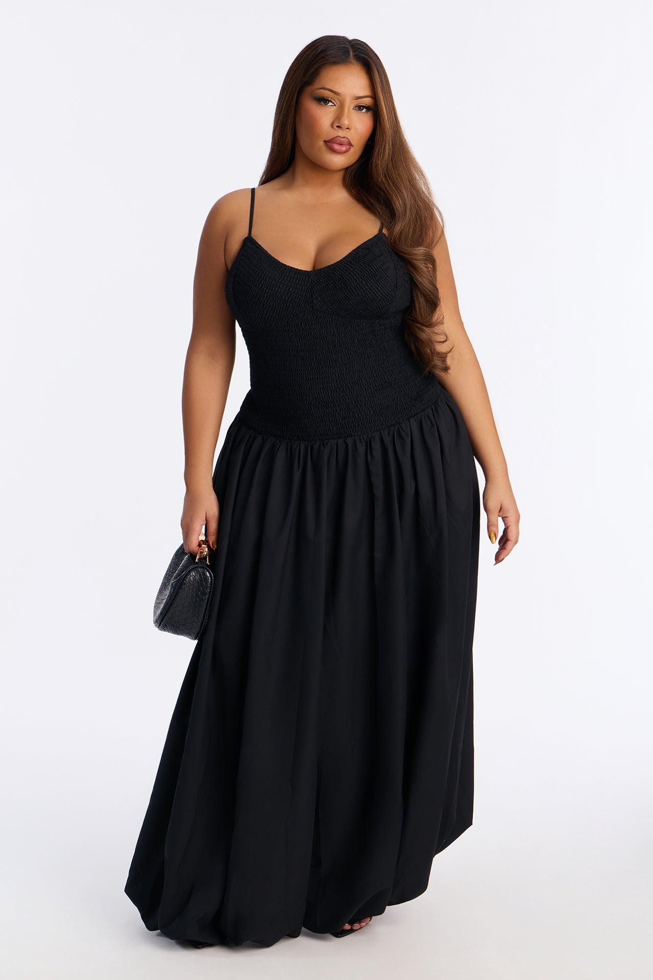 Sweet Daze Smocked Bubble Maxi Dress - Black Female Product Image