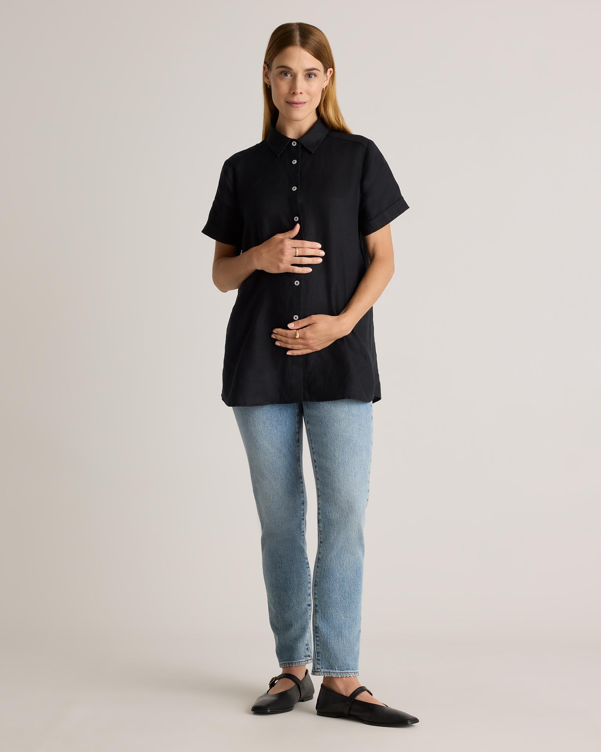 Quince | Women's 100% European Linen Maternity Camp Shirt Product Image