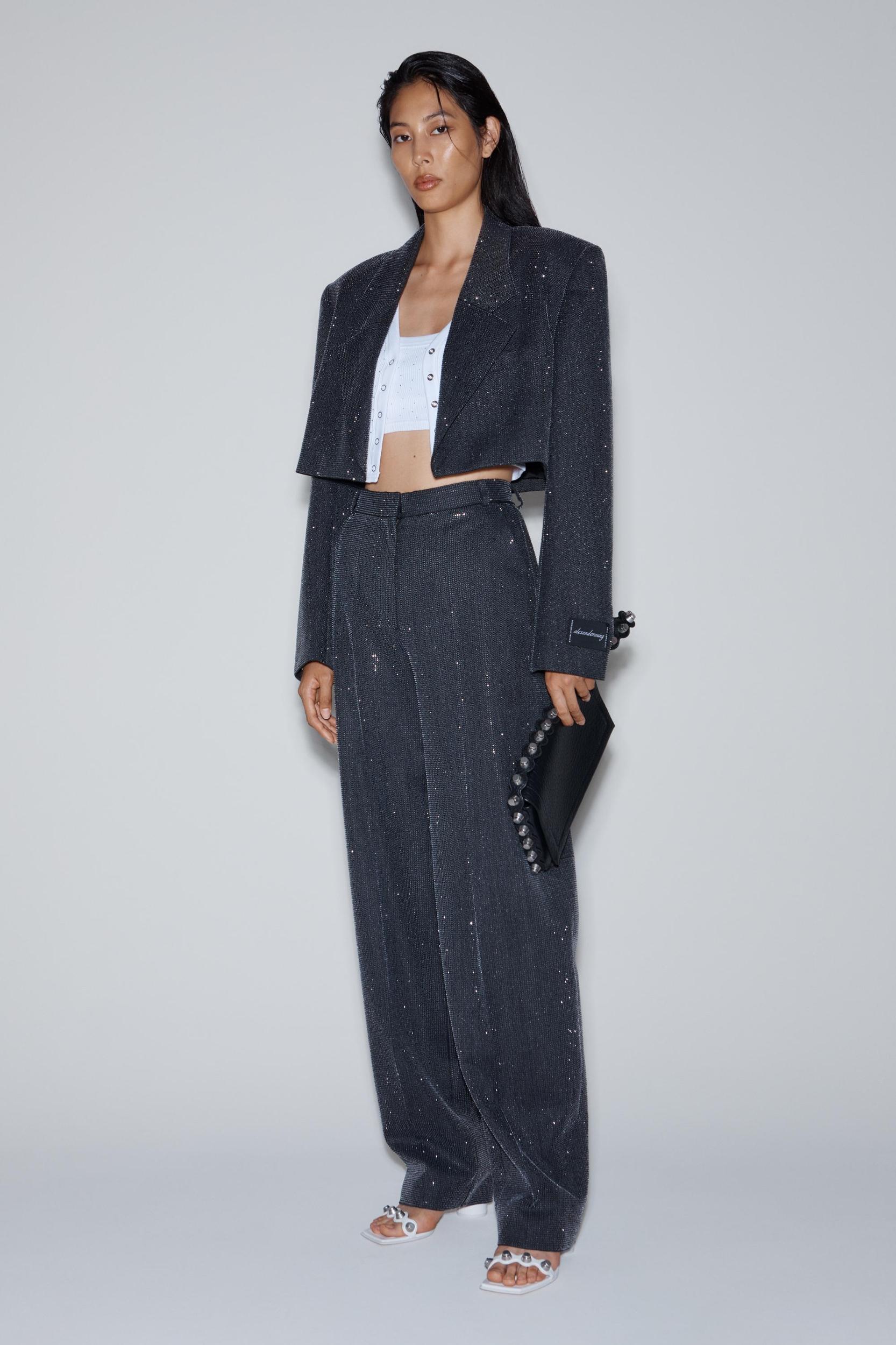 High Waist Pant In Wool Twill With Clear Bead Hotfix Product Image