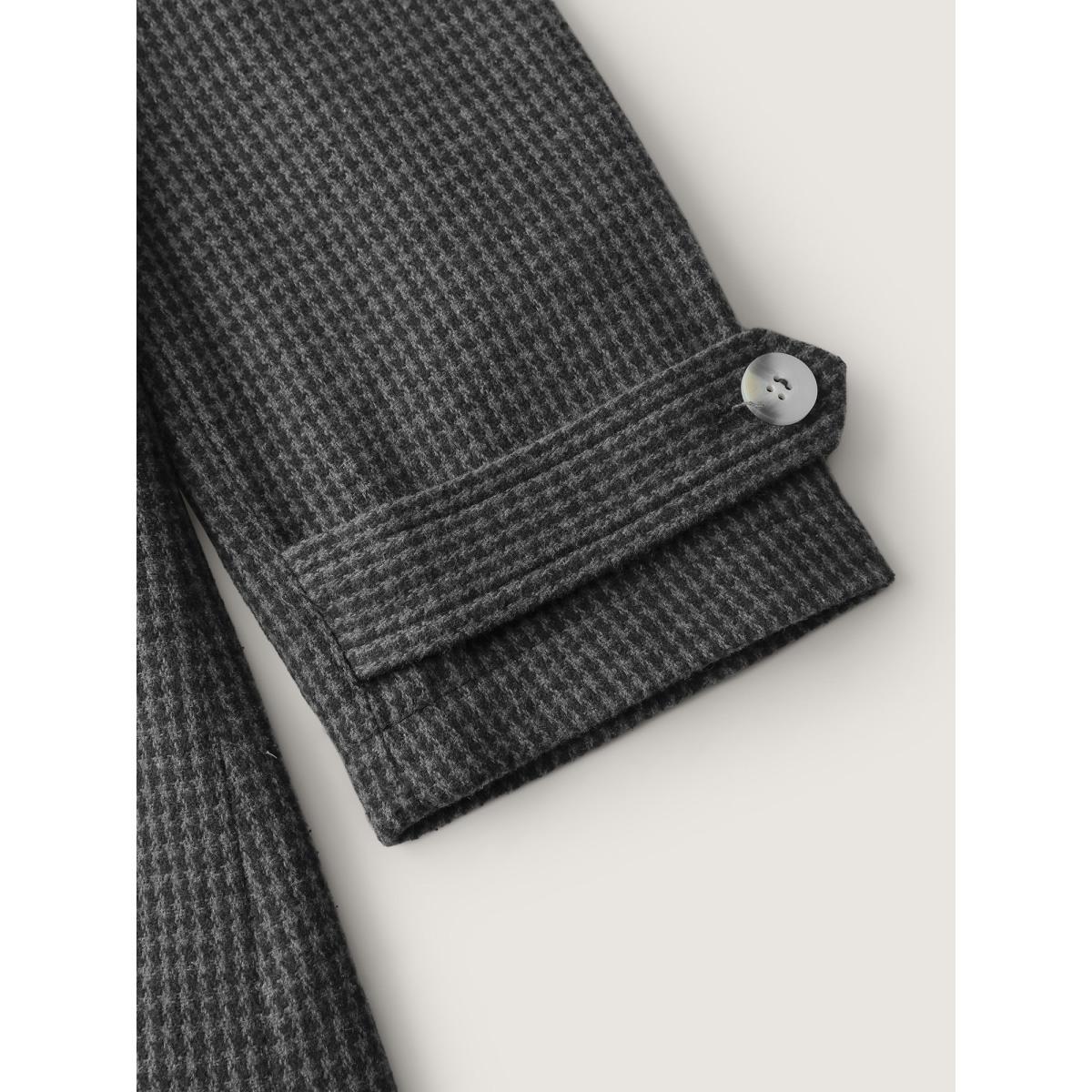 Plus Size Houndstooth Button Detail Belted Coat Women Black Leisure Belted Ladies Casual Winter Coats BloomChic 30/6X Product Image