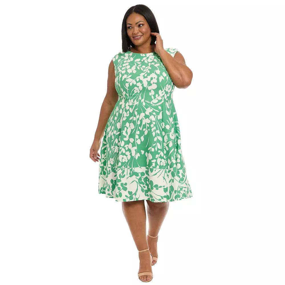 Plus Size London Times Cap Sleeve Fit & Flare Dress, Women's, Size: 16 W, Light Green Product Image