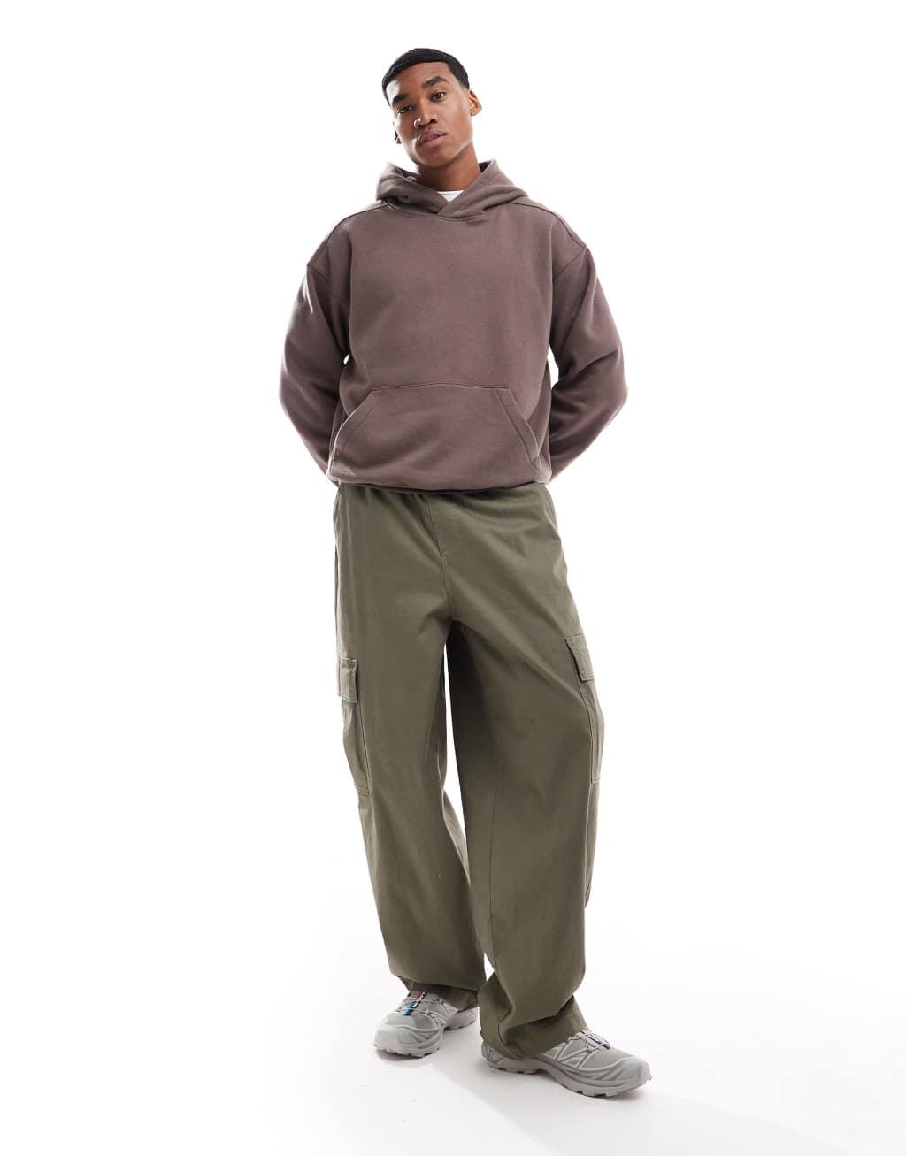 Cotton On box fit hoodie in washed chocolate Product Image