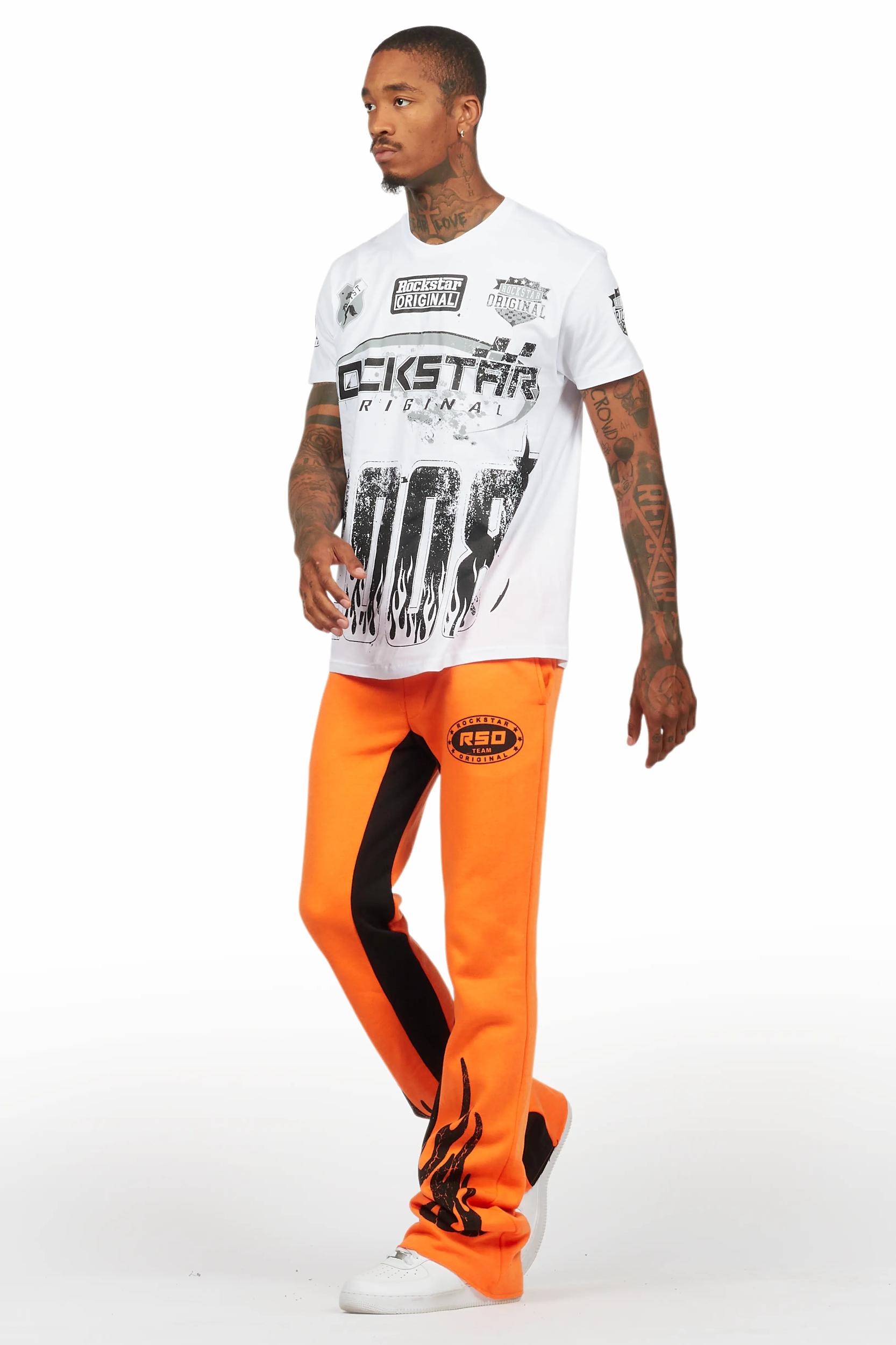 Amos White/Orange T-Shirt/Stacked Baggy Track Pant Set Male Product Image