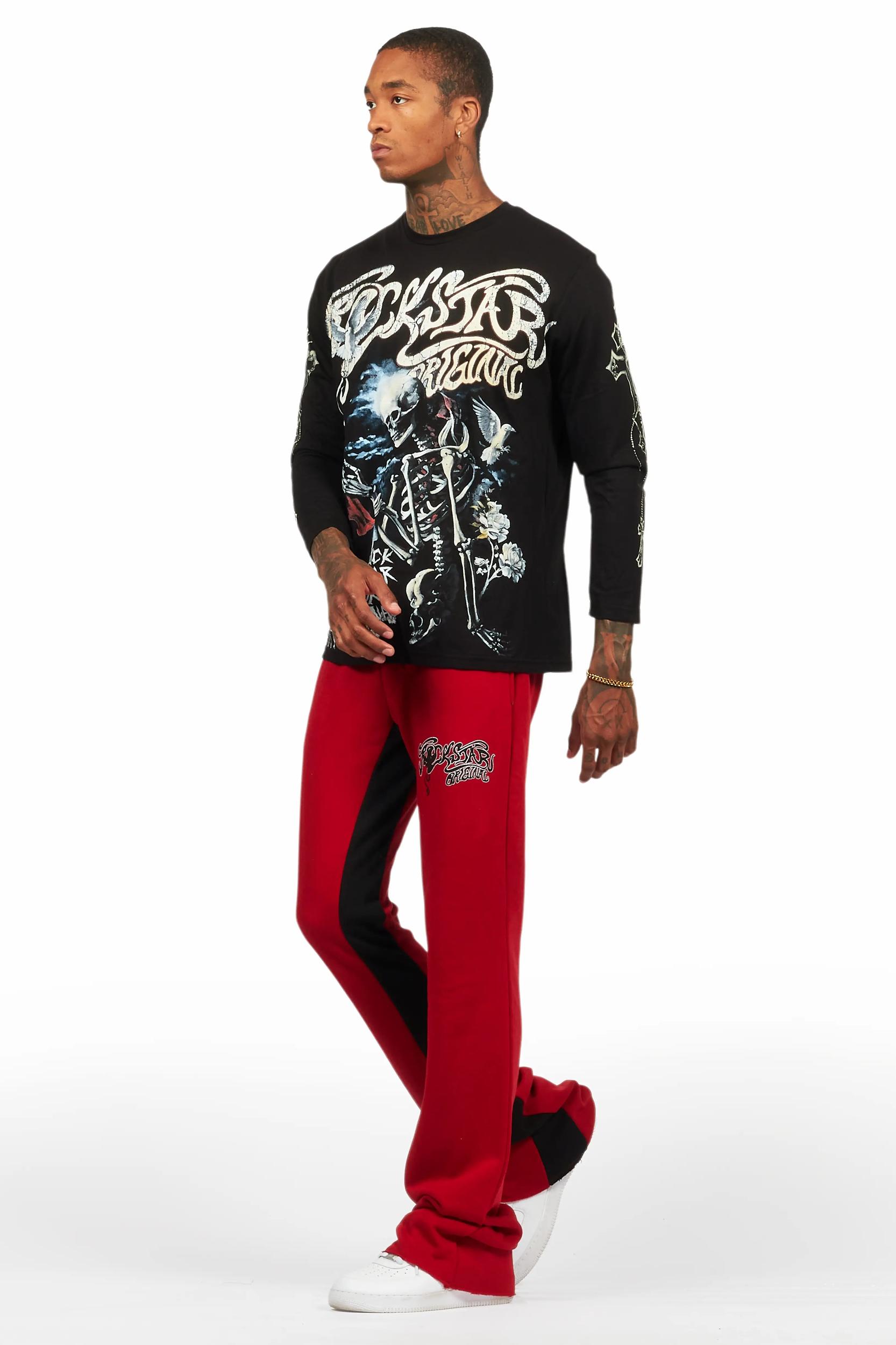 Danby Black/Burgundy Long Sleeve T-Shirt/Baggy Pant Set Male Product Image