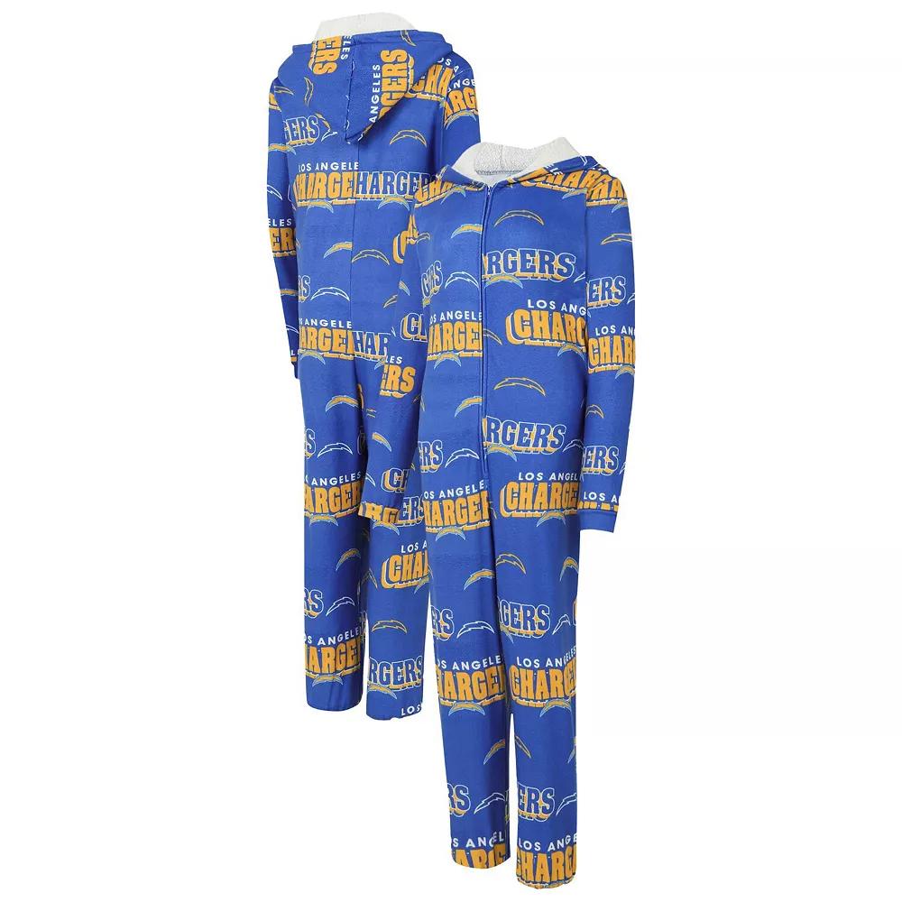 Women's Concepts Sport Powder Blue Los Angeles Chargers Roadway Allover Print Microfleece Full-Zip Union Suit,  Product Image