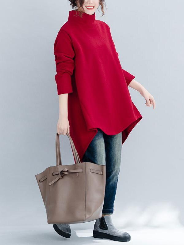 Loose Turtleneck Cropped Sweatshirt Product Image