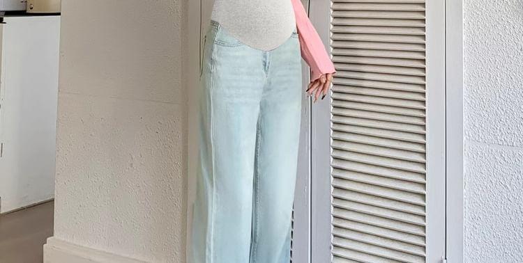 Maternity High Waist Washed Straight Leg Jeans Product Image