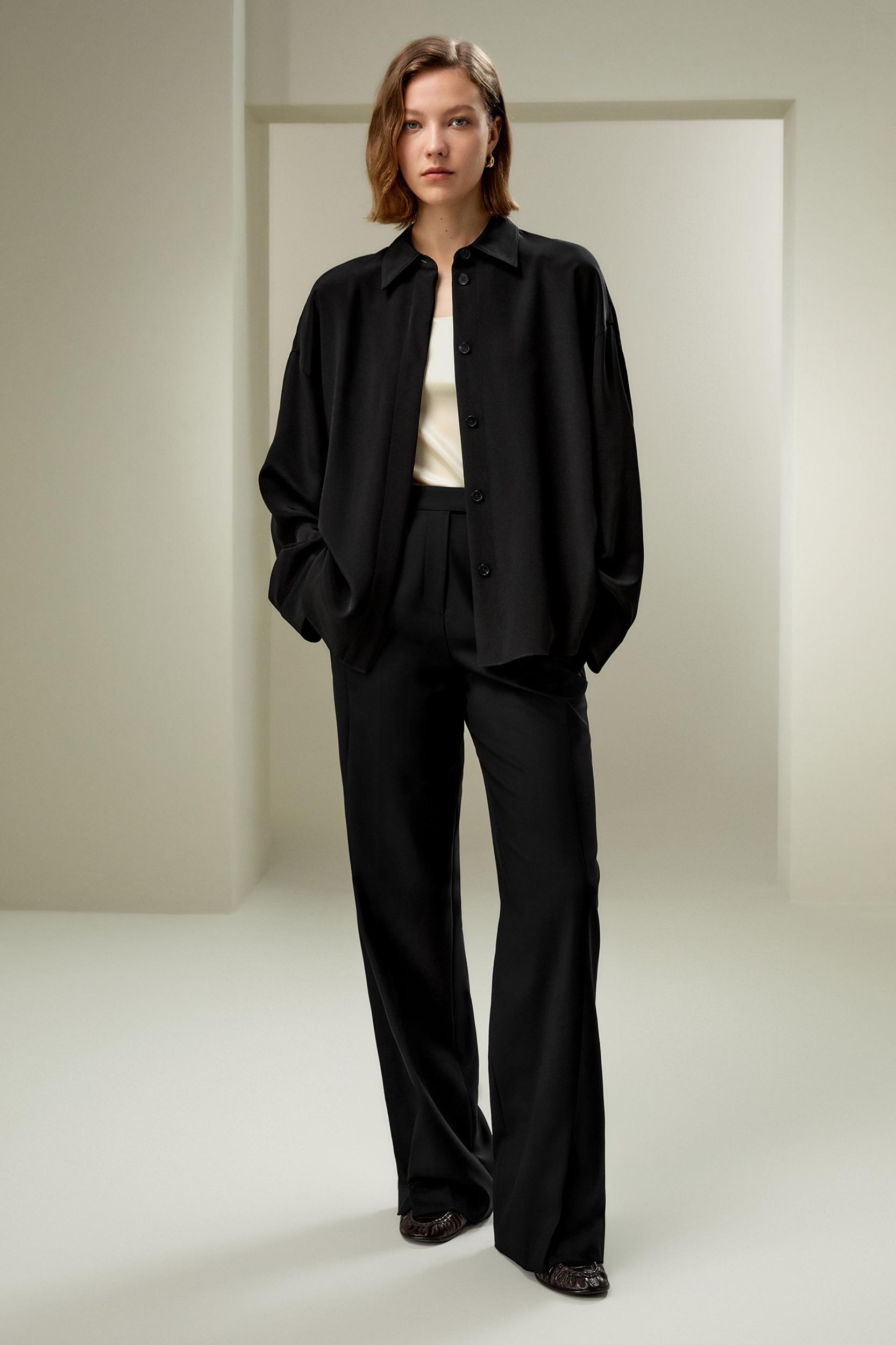 LILYSILK Silk Shirt Women - Black 30 Momme Silk - Chic Three-Dimensional Look Shirt XS Product Image