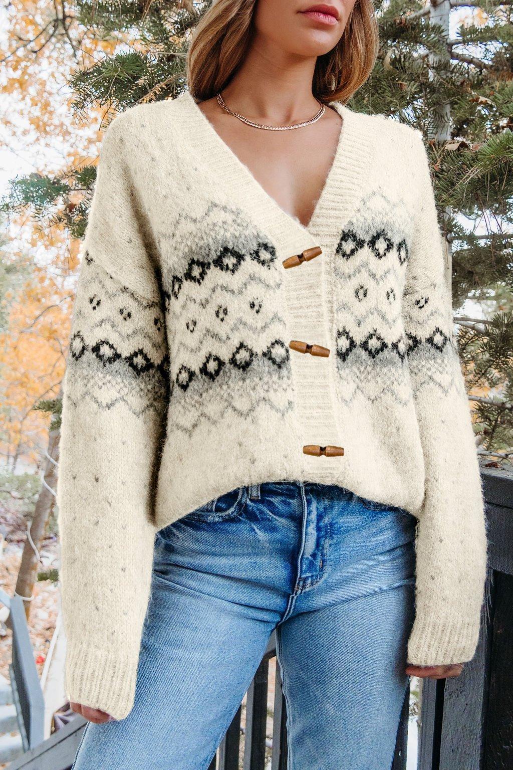 Cream Aztec Print Sweater Cardigan - FINAL SALE Female Product Image