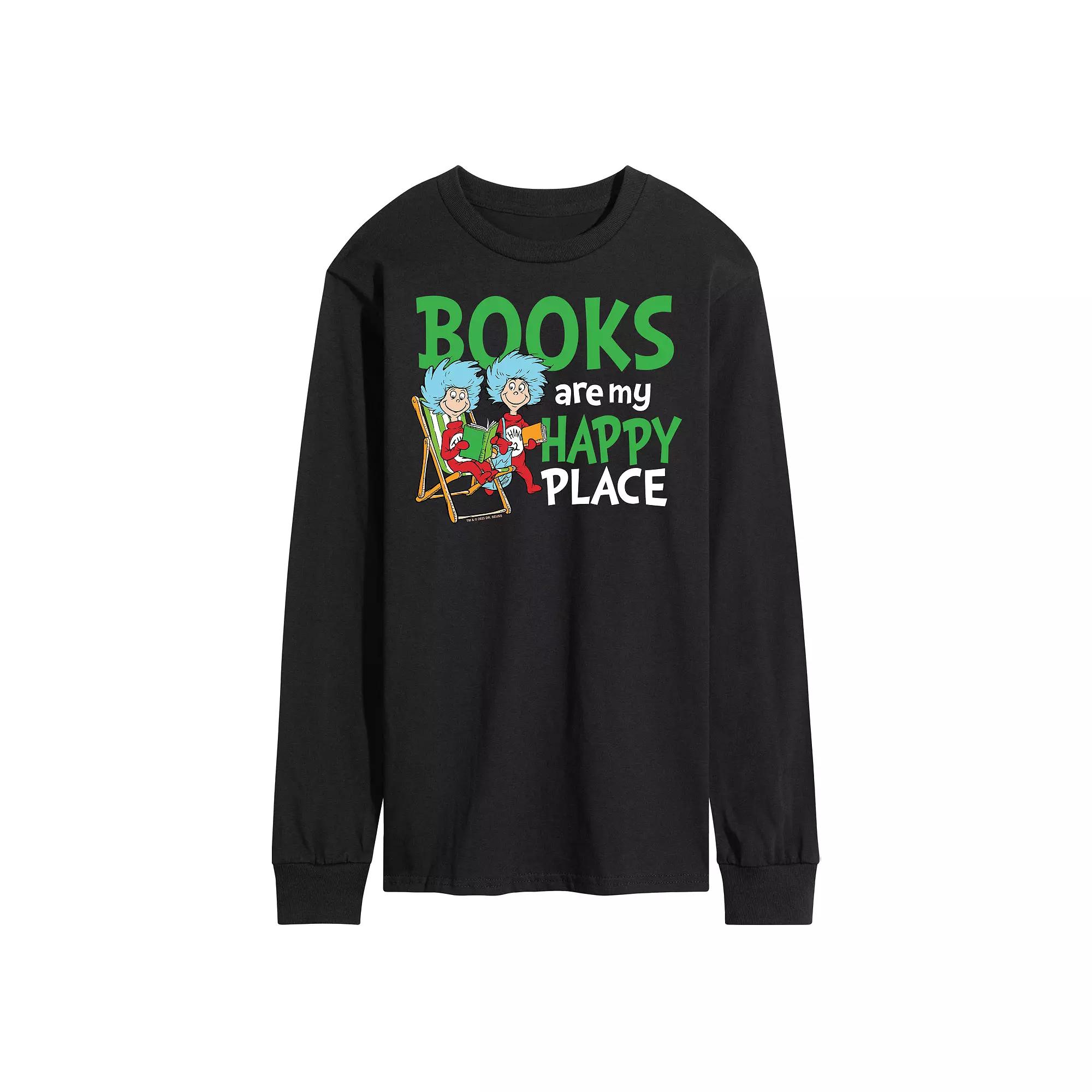 Men's Dr Seuss Books Are My Happy Place Long Sleeve Graphic Tee,  Product Image