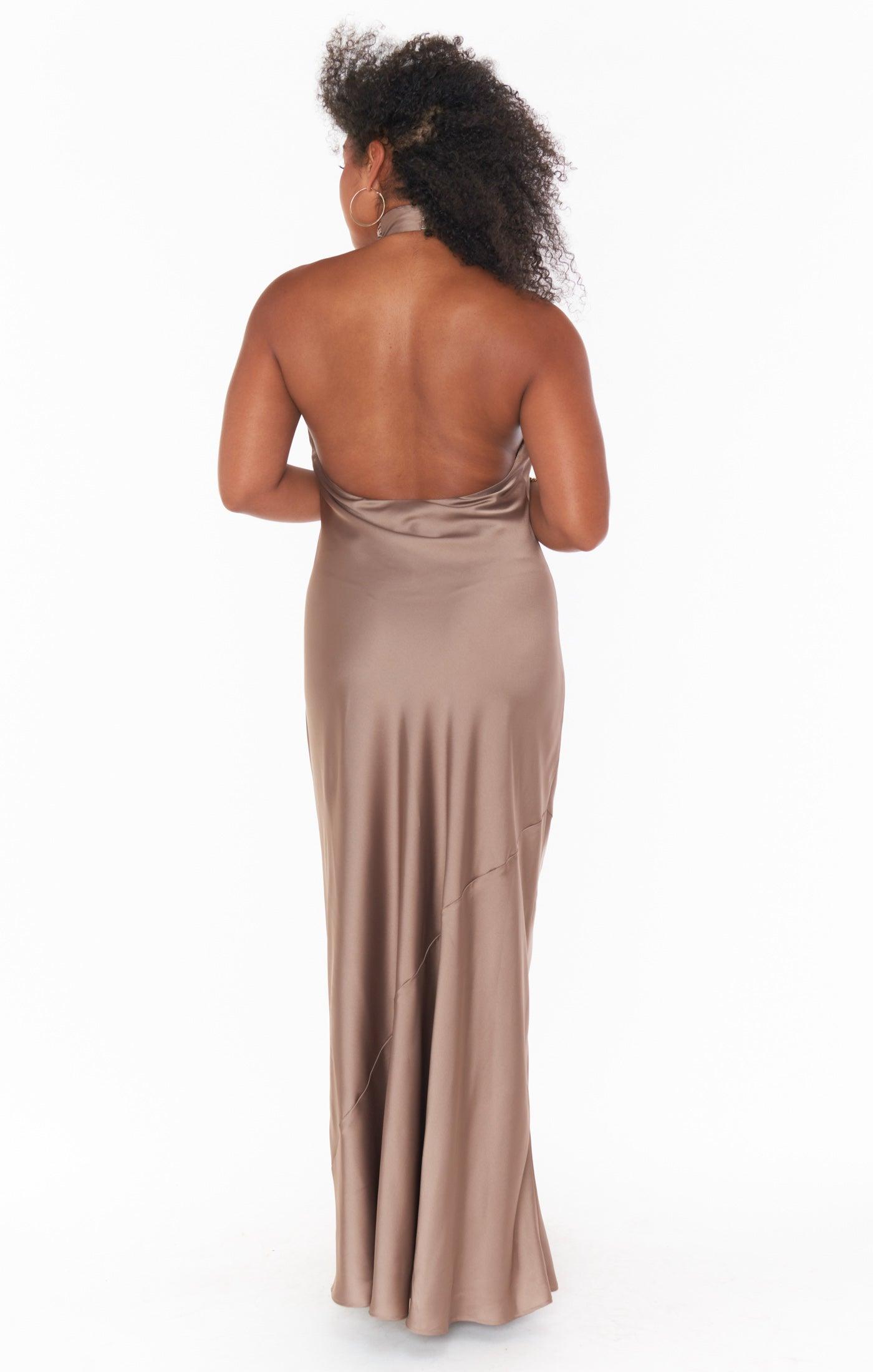 Jasmine Halter Maxi Dress ~ Copper Luxe Satin Product Image