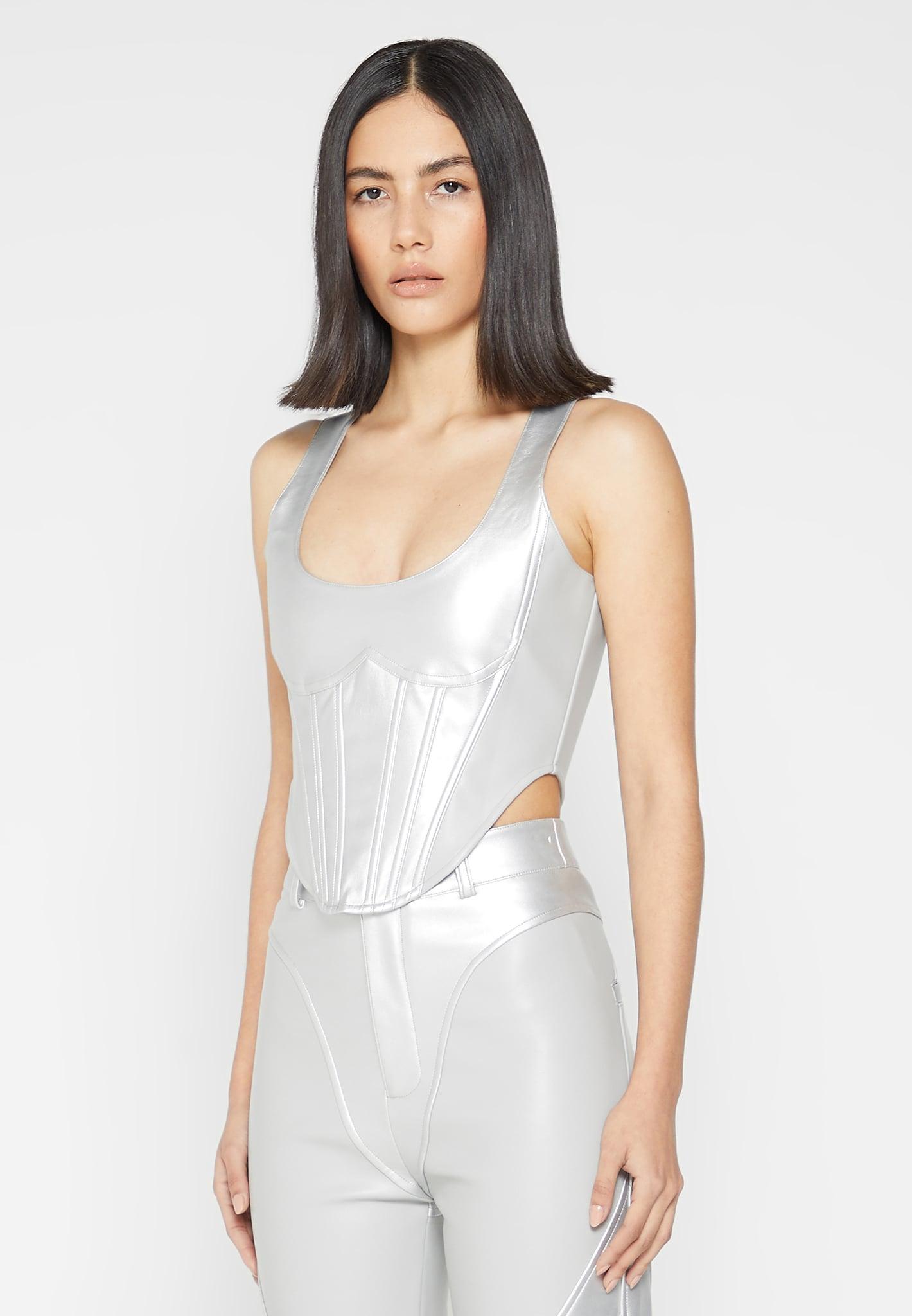 Leather Metallic Corset Top - Silver Female Product Image