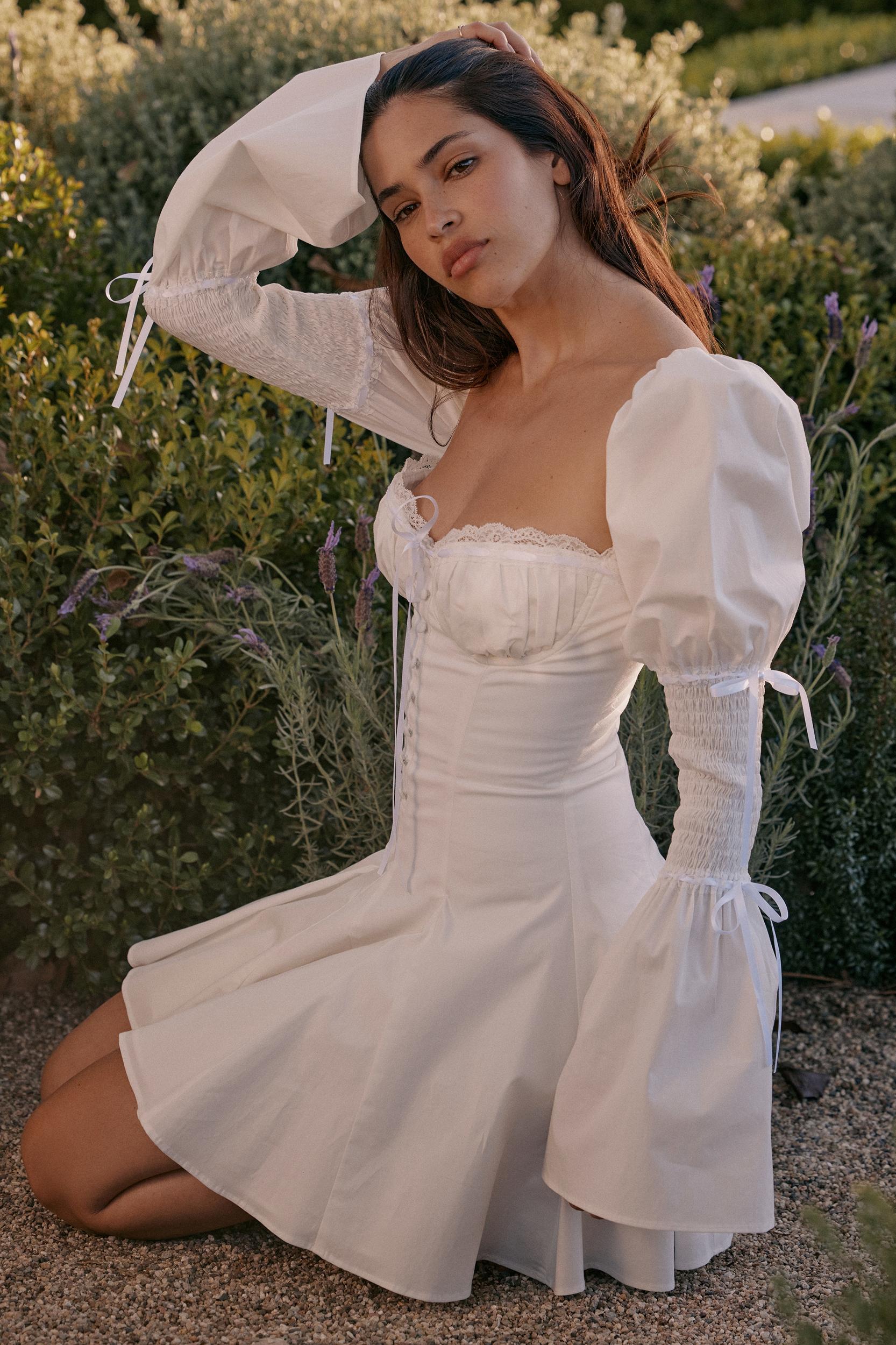 Ellerie  white cotton flute sleeve mini dress Product Image