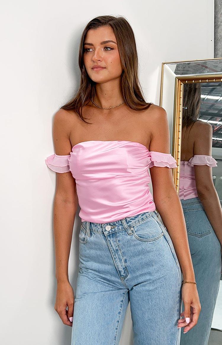 Silvia Pink Satin Crop Top Baby Product Image