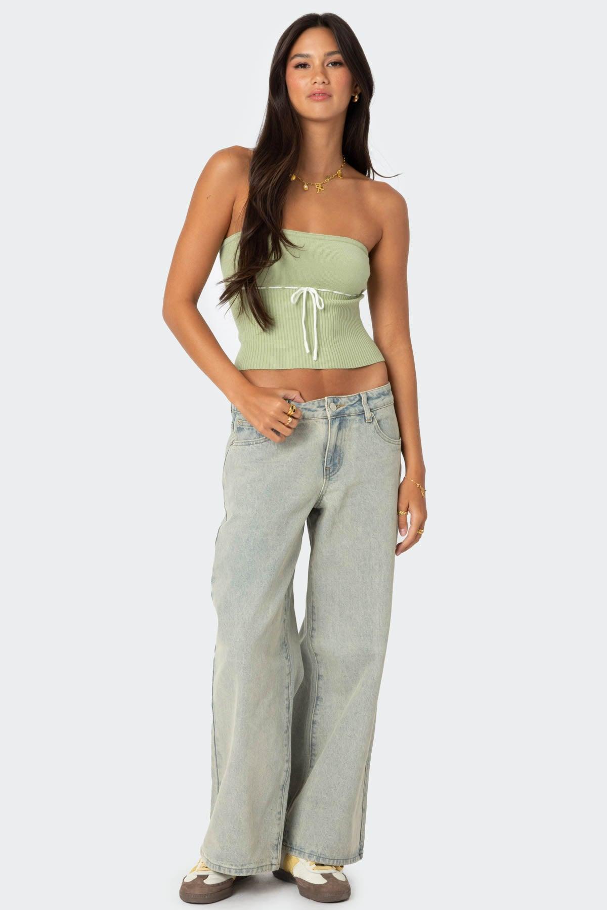 Petite Magda Acid Wash Low Rise Baggy Jeans Product Image