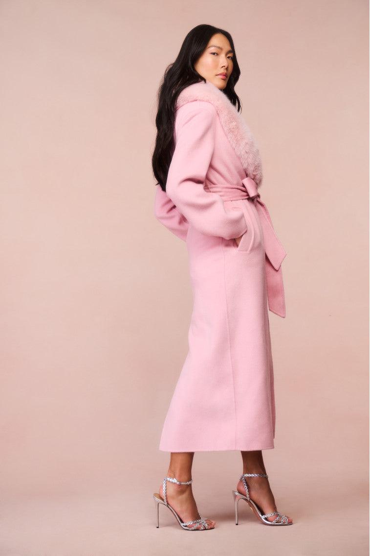 Mahika Wool-Cashmere Faux Fur Collar Coat - OATMEAL Product Image