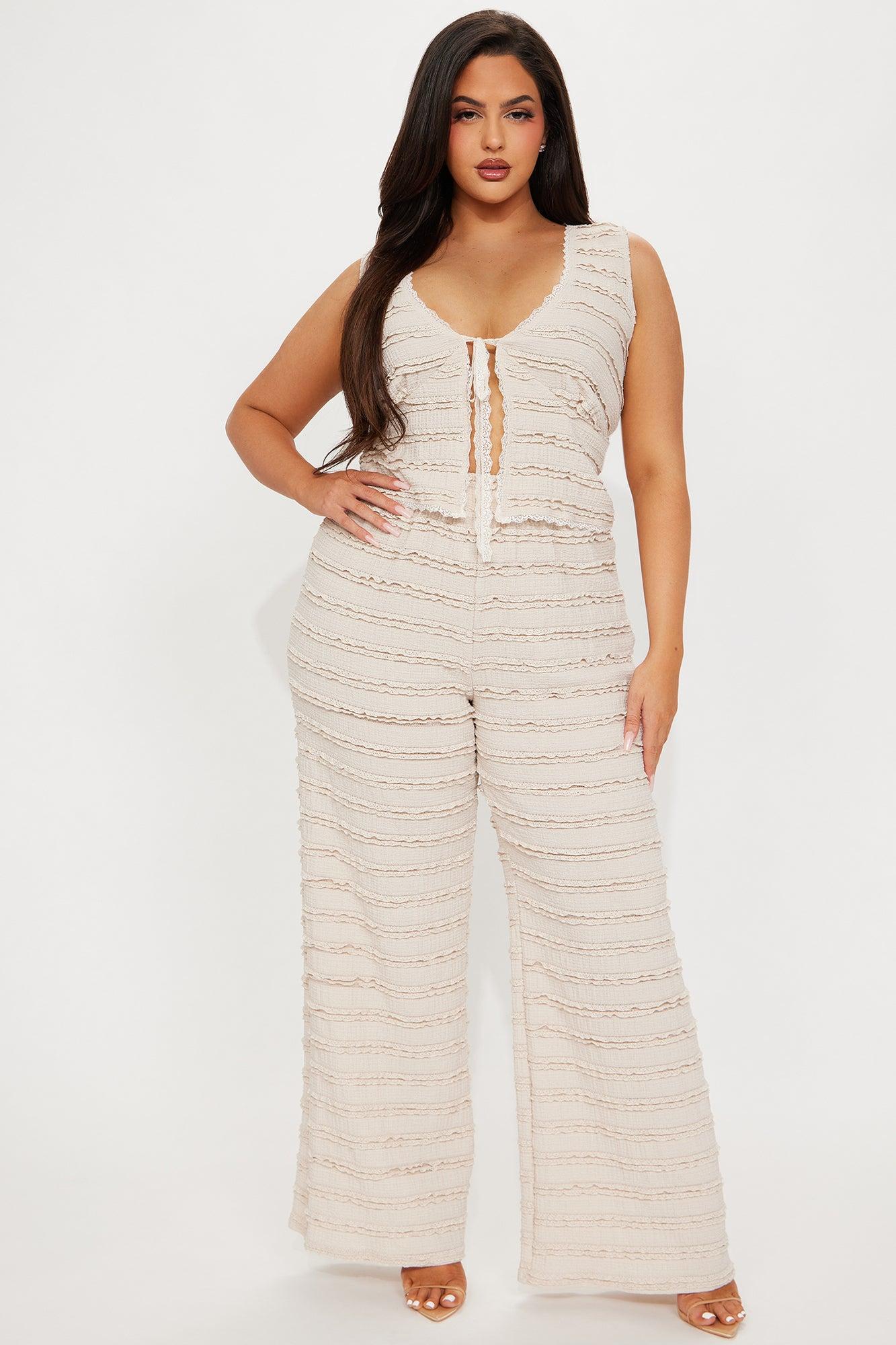 Sweet Embrace Ruffle Textured Pant Set - Nude Product Image
