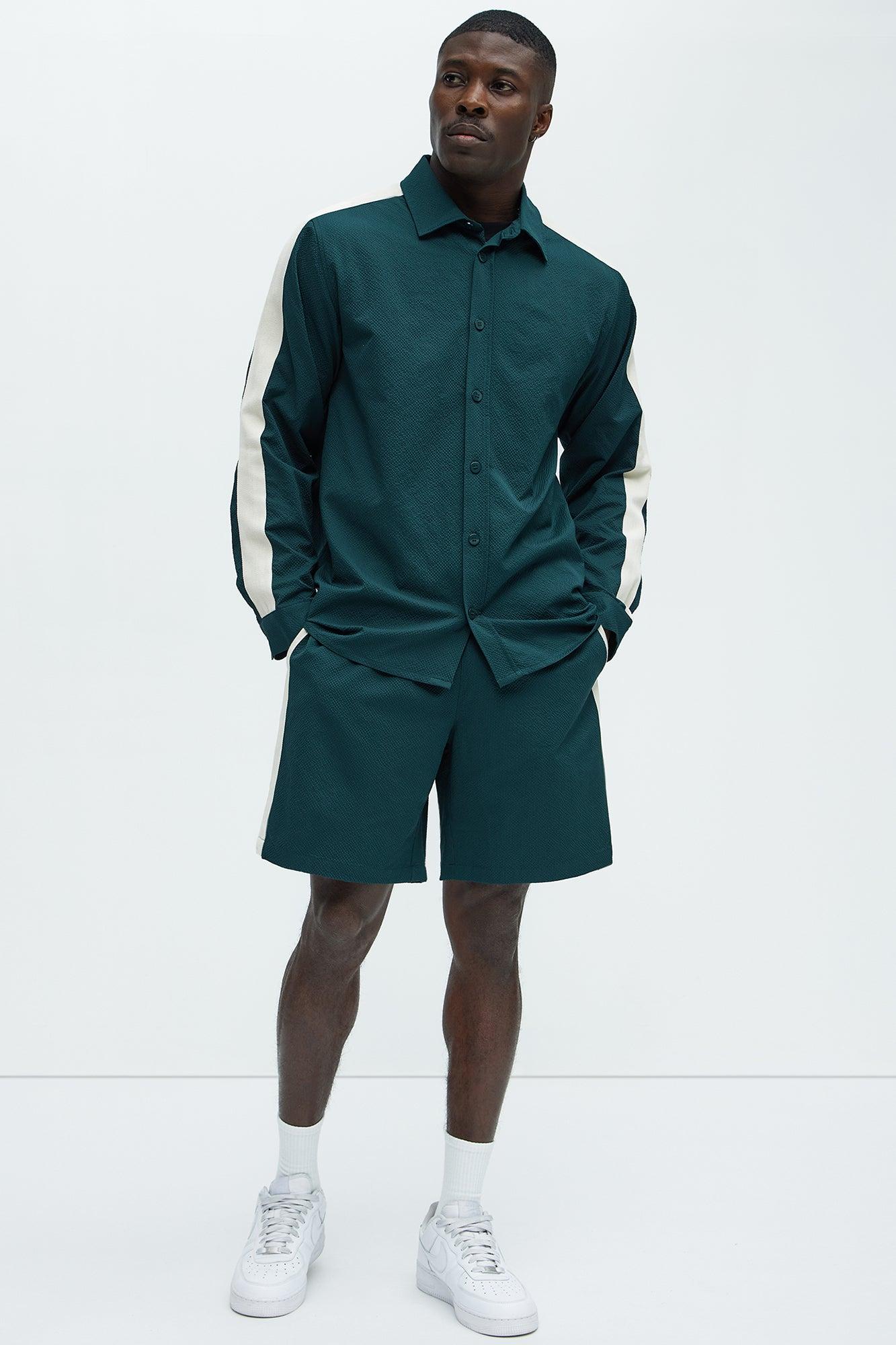 Crinkle Texture Taped Relaxed Shorts - Green Product Image