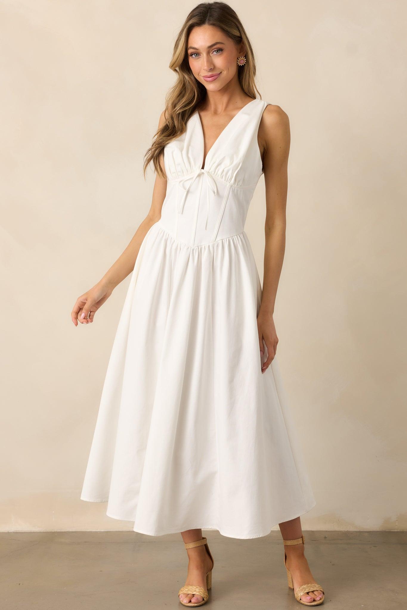 Sunny Day Soiree White Cotton Corset Maxi Dress Product Image