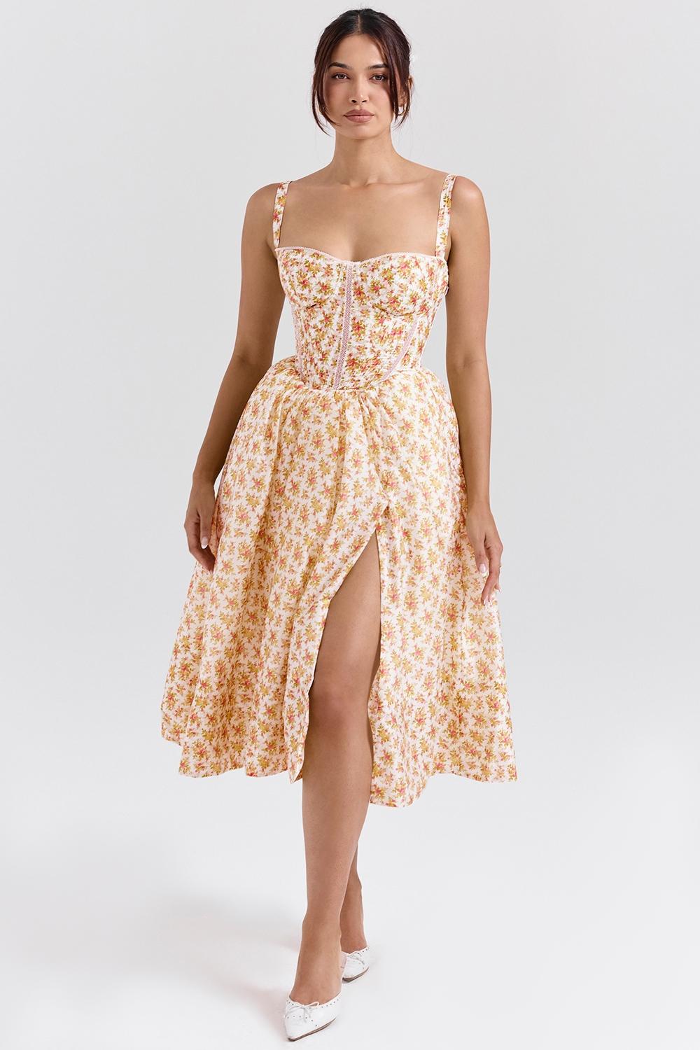 Kelly  royal rose print corset midi sundress Product Image