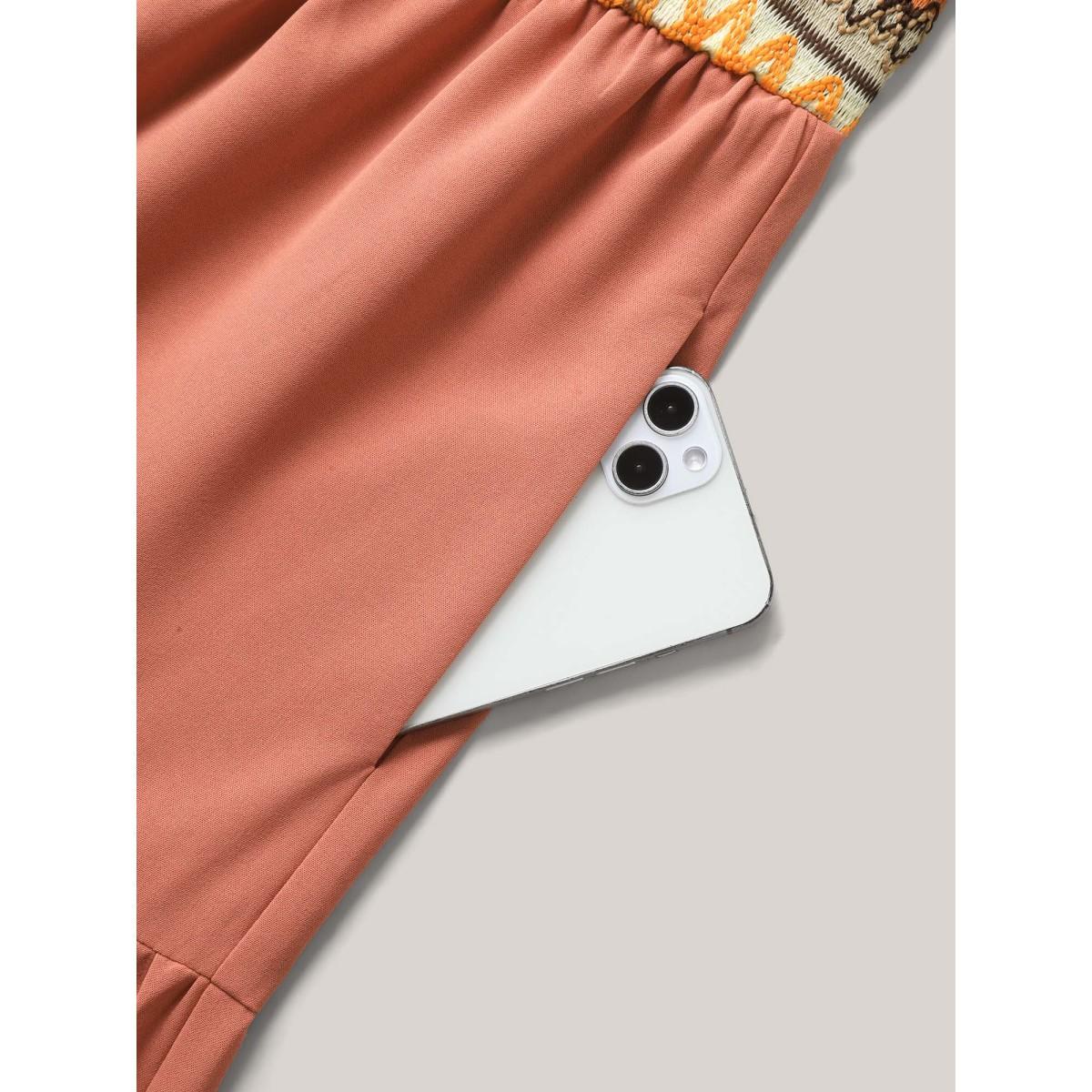 Plus Size Boho Stripes V-Neck Pockets Midi Dress Coral Women V-neck Sleeveless Curvy BloomChic 18-20/2X Product Image