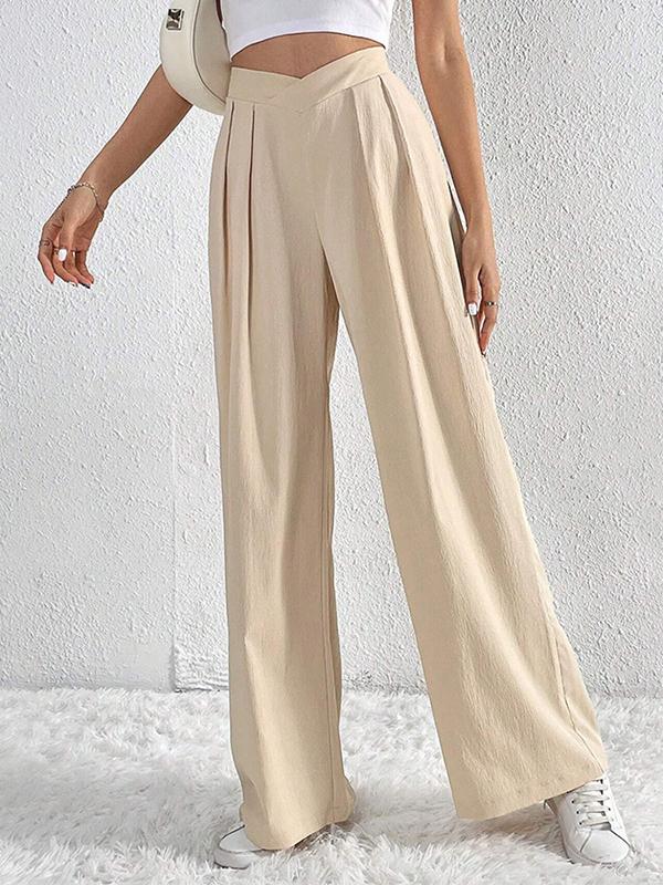 Loose Wide Leg Pleated Solid Color Pants Trousers Product Image