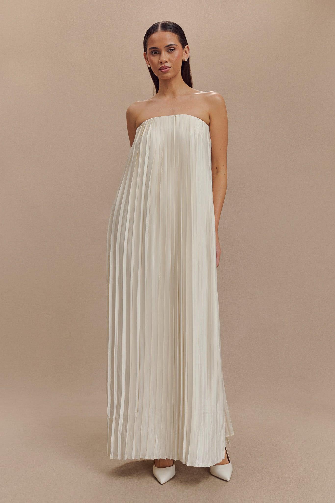 Myrah Plisse Strapless Maxi Dress - Ivory Product Image