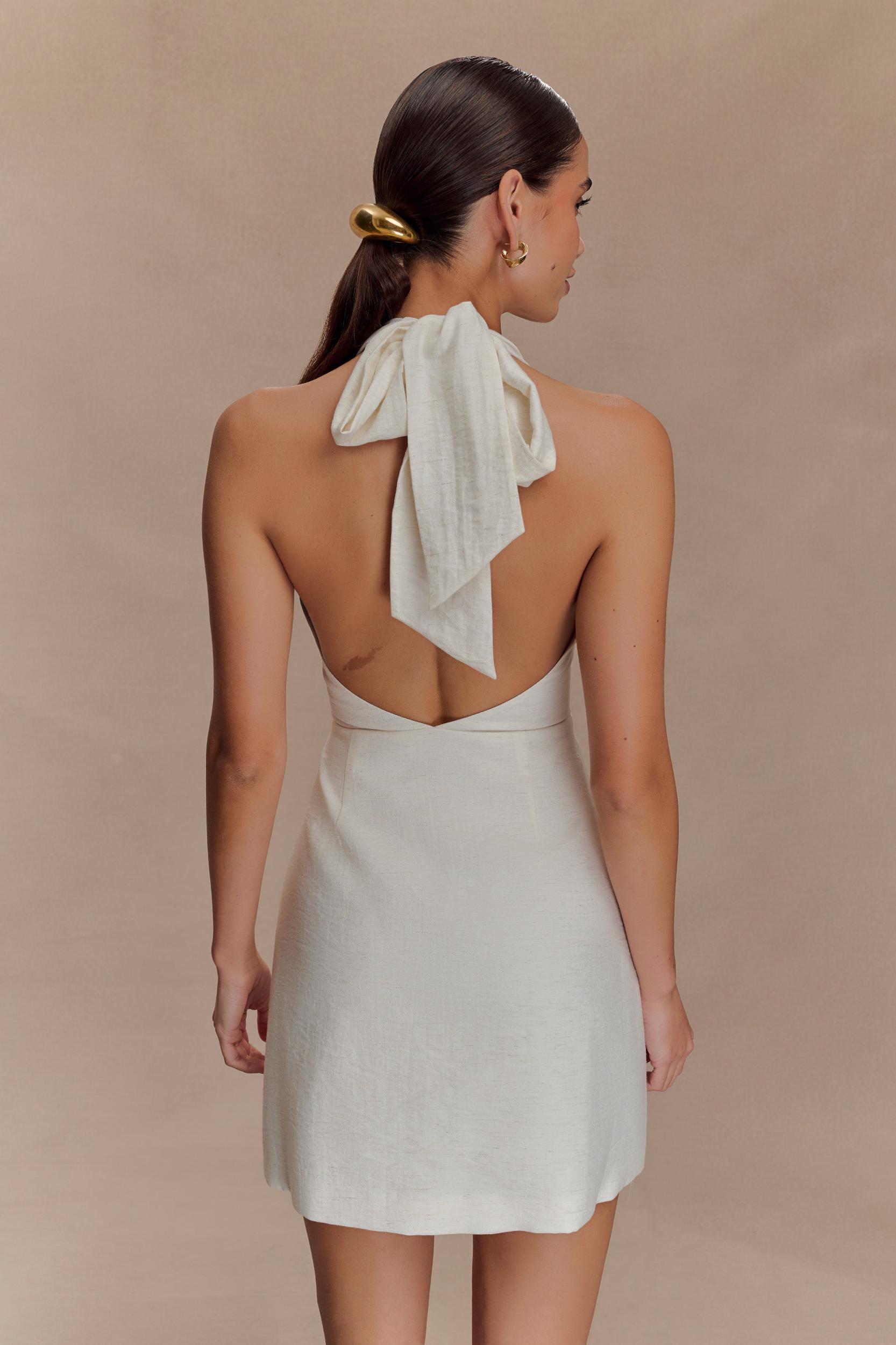 Anya Linen Halter Mini Dress - Oat Marle Product Image