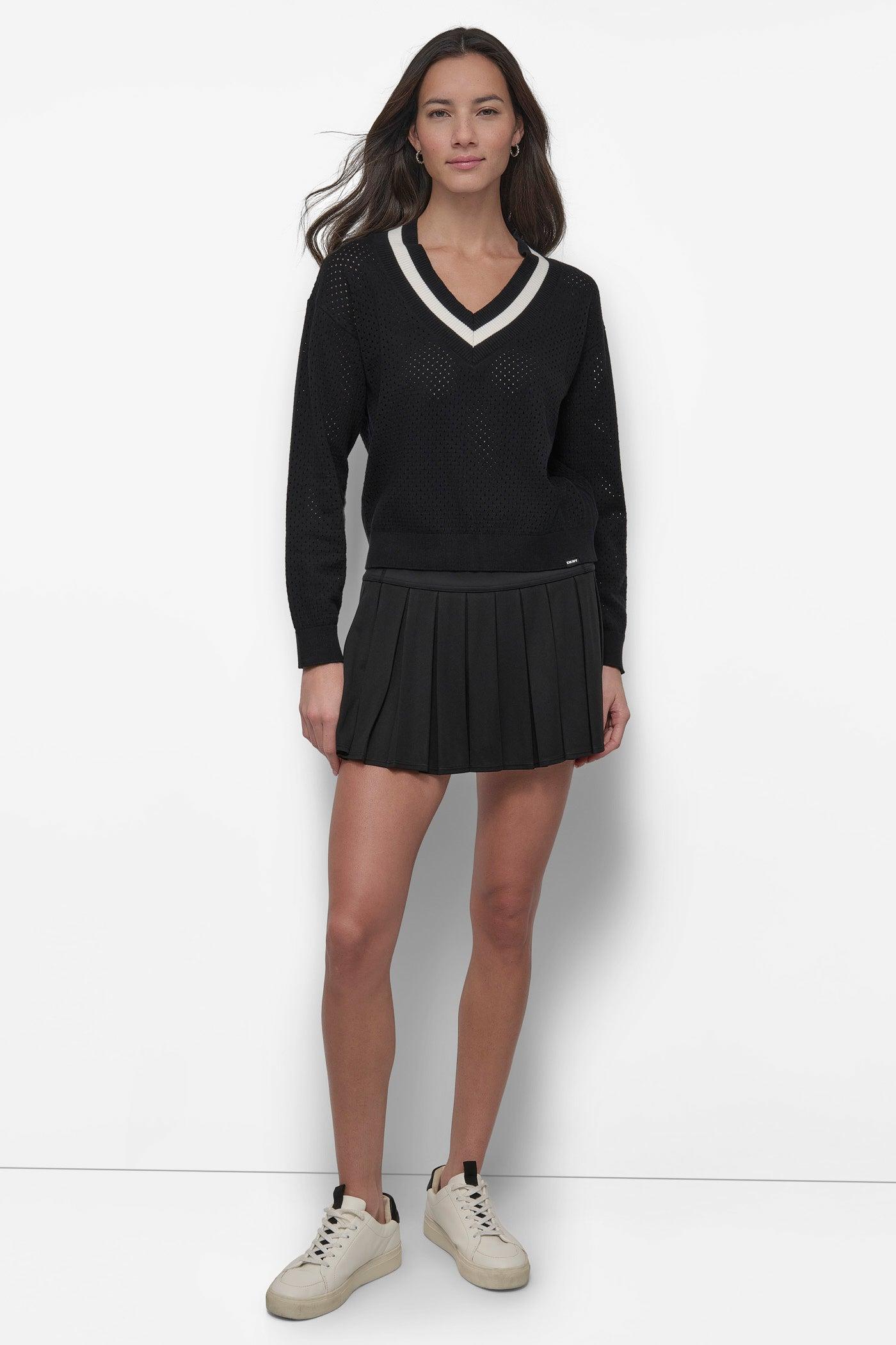 STRIPED SPORT MESH POINTELLE SWEATER Product Image