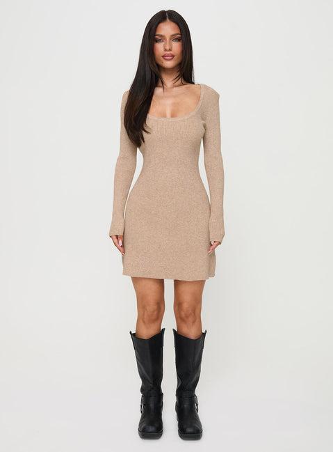 Halycon Knit Mini Dress Oatmeal Product Image