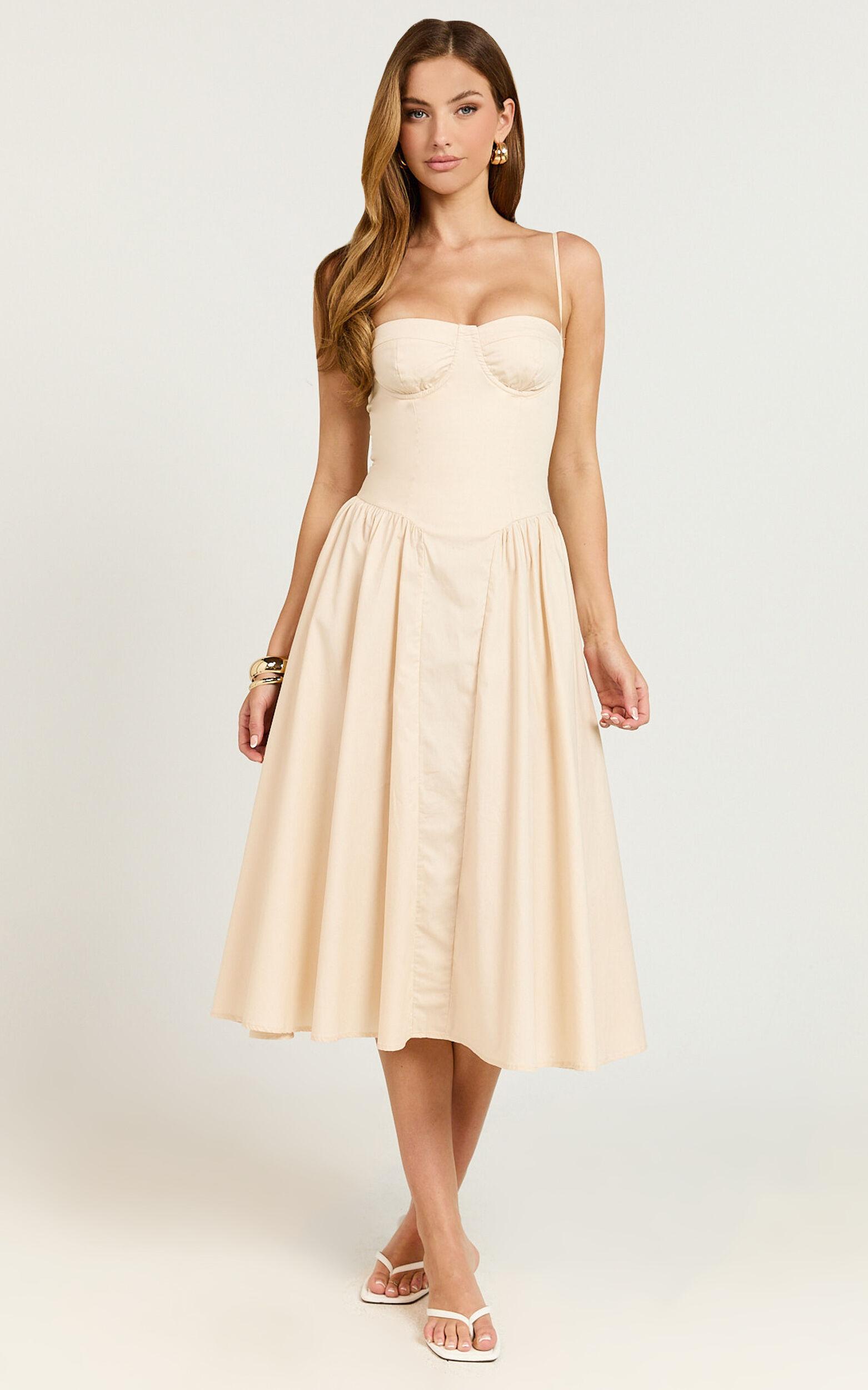April Midi Dress - Sweetheart Wide Pleated Dress in Cream Product Image
