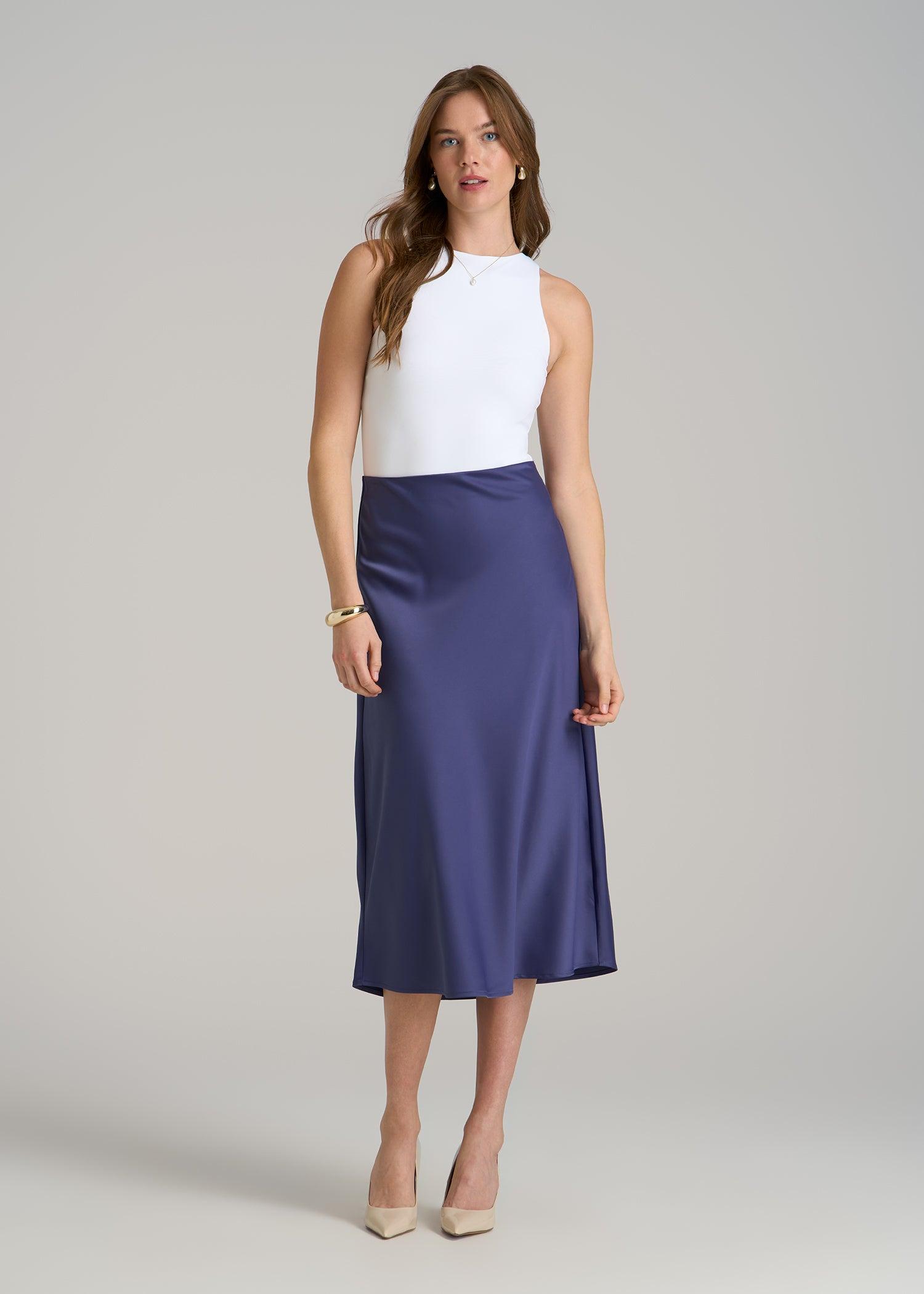 Pull On Satin Midi Skirt for Tall Women in Future Dusk Female Product Image